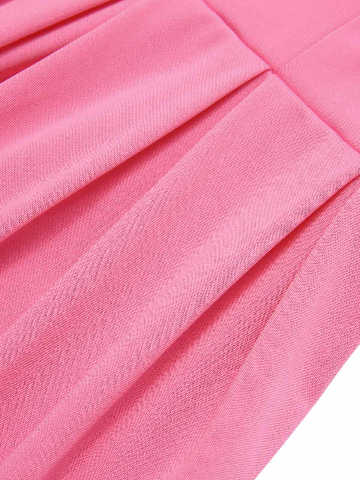 Pink 1950s Cold Shoulder Solid Dress - Image 4