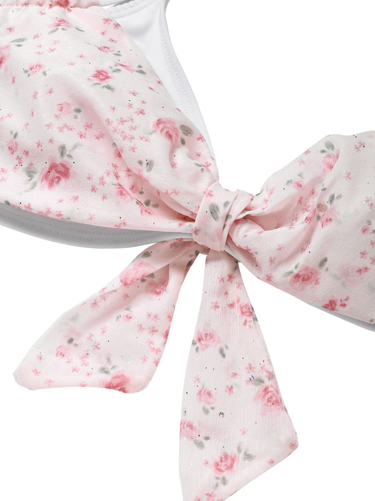 [Pre-Sale] Pink 1950s Ditsy Floral Ruffle Halter Chiffon Bikini Set - Image 7