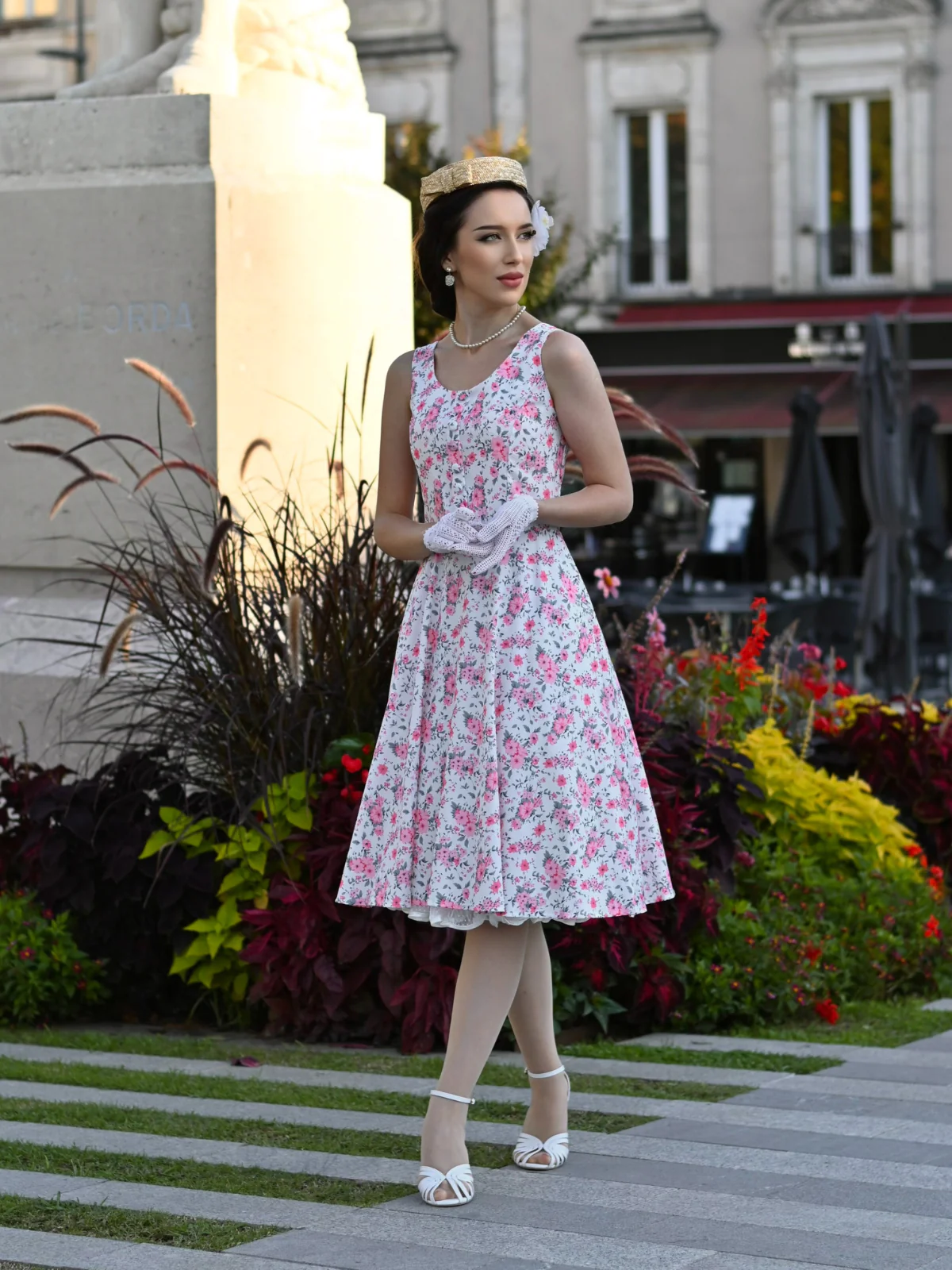 Pink 1950s Ditsy Floral Smocked Dress - Image 3