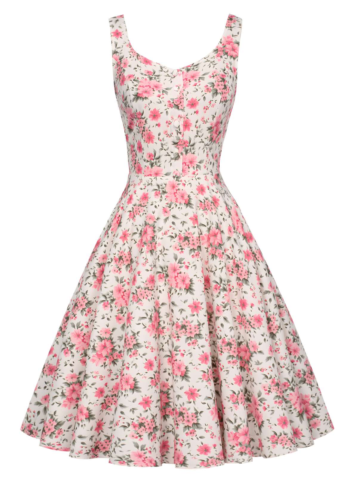 Pink 1950s Ditsy Floral Smocked Dress - Image 4