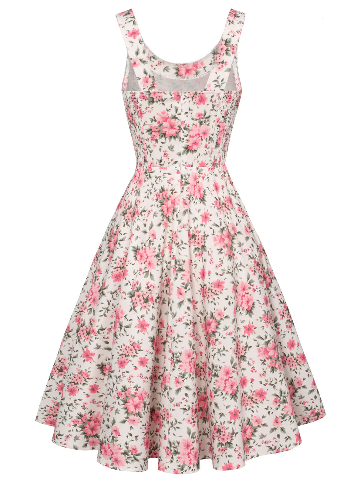 Pink 1950s Ditsy Floral Smocked Dress - Image 5