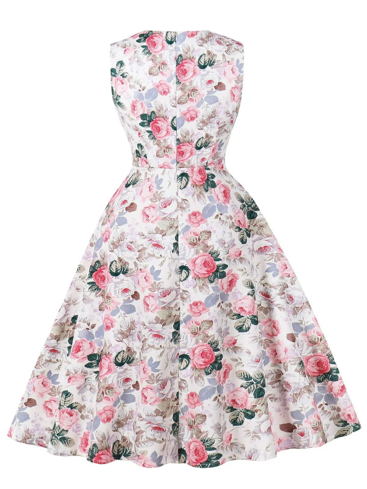Pink 1950s Floral Bow Sweetheart Neck Swing Dress - Image 2