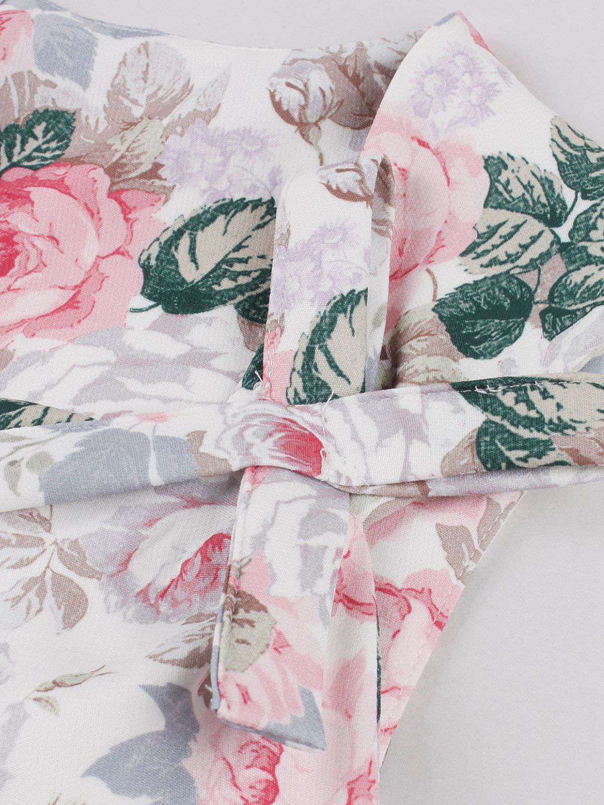 Pink 1950s Floral Bow Sweetheart Neck Swing Dress - Image 3