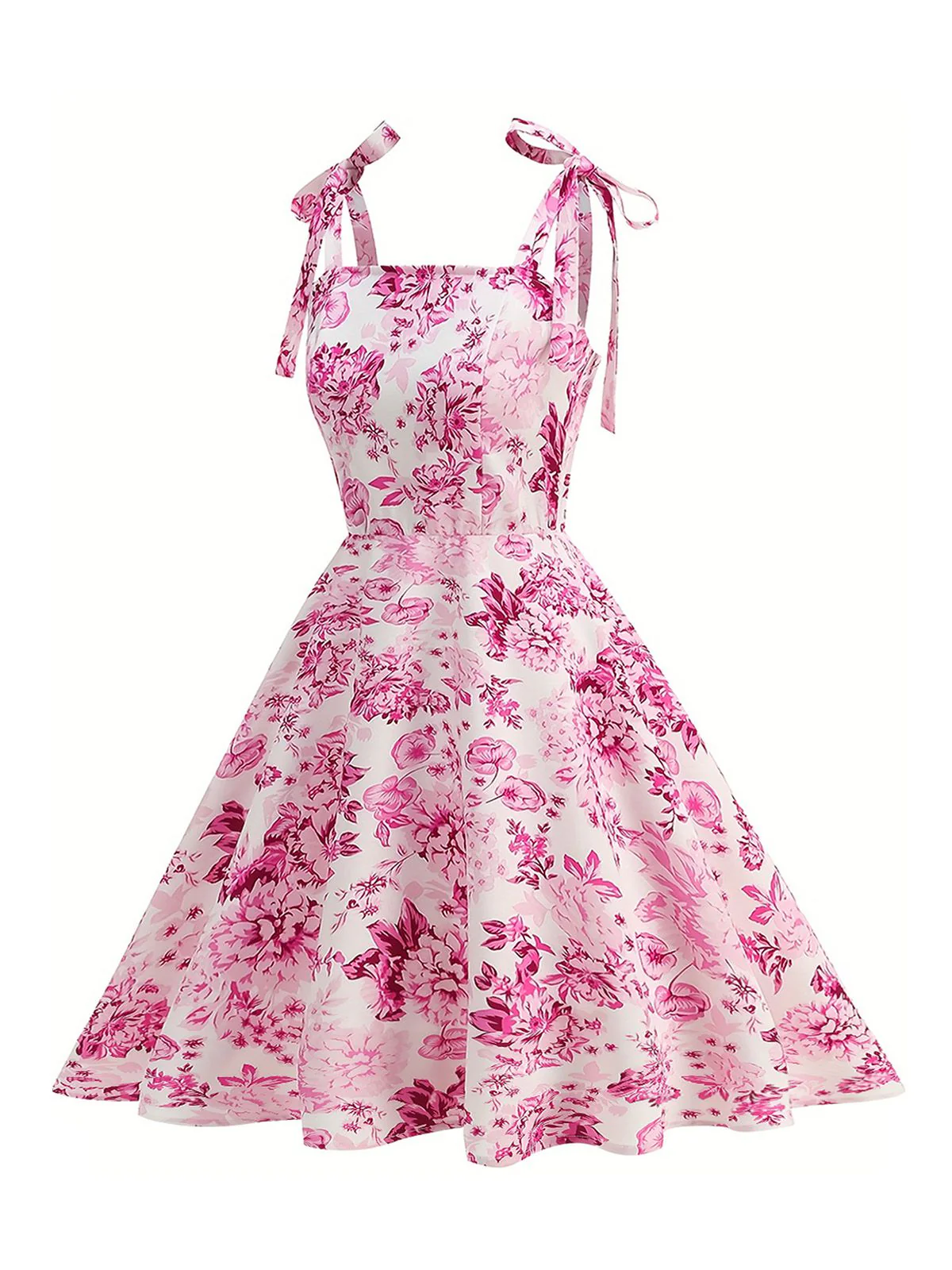 Pink 1950s Floral Lace-Up Swing Dress - Image 2