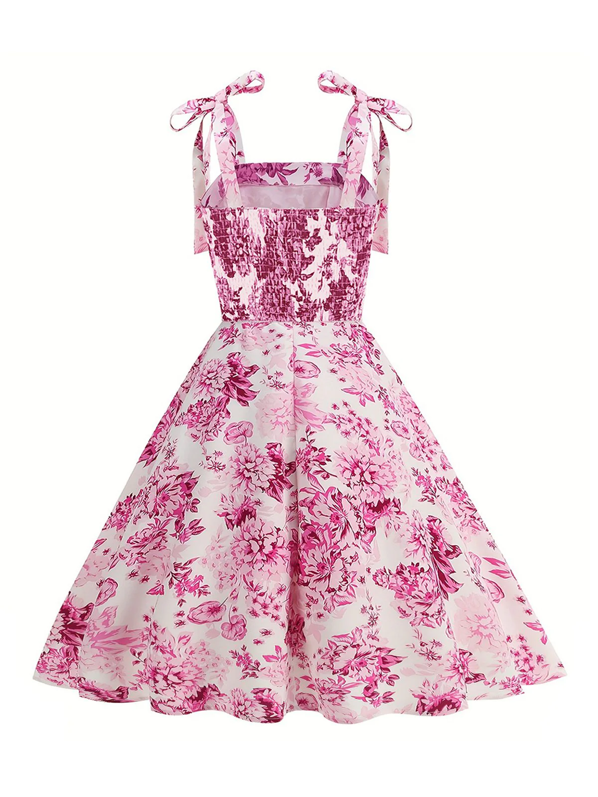 Pink 1950s Floral Lace-Up Swing Dress - Image 3