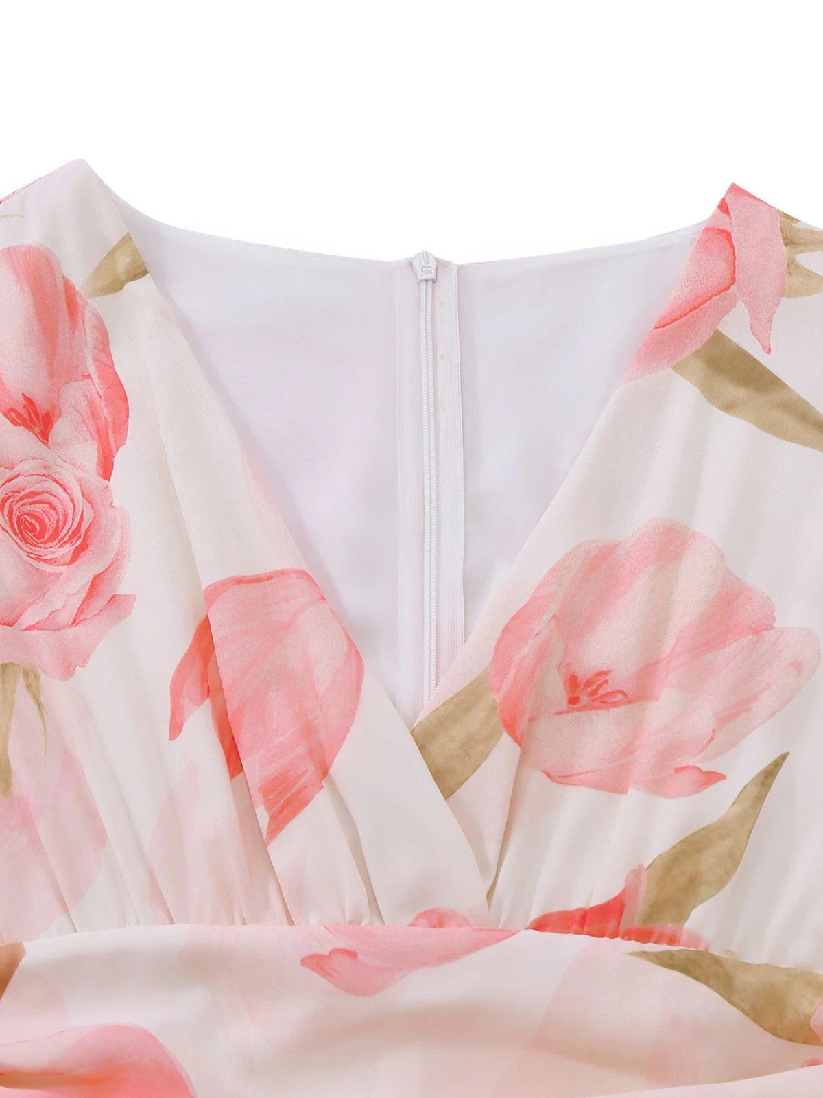 Pink 1950s Floral Print V-neck Puff-Sleeve Maxi Dress - Image 3