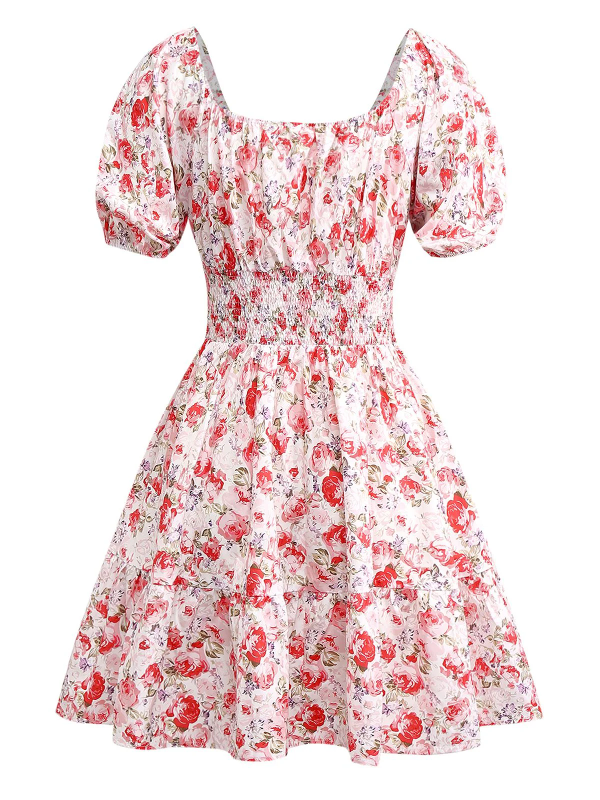 PInk 1950s Floral Puff Sleeve Pleated Dress - Image 2