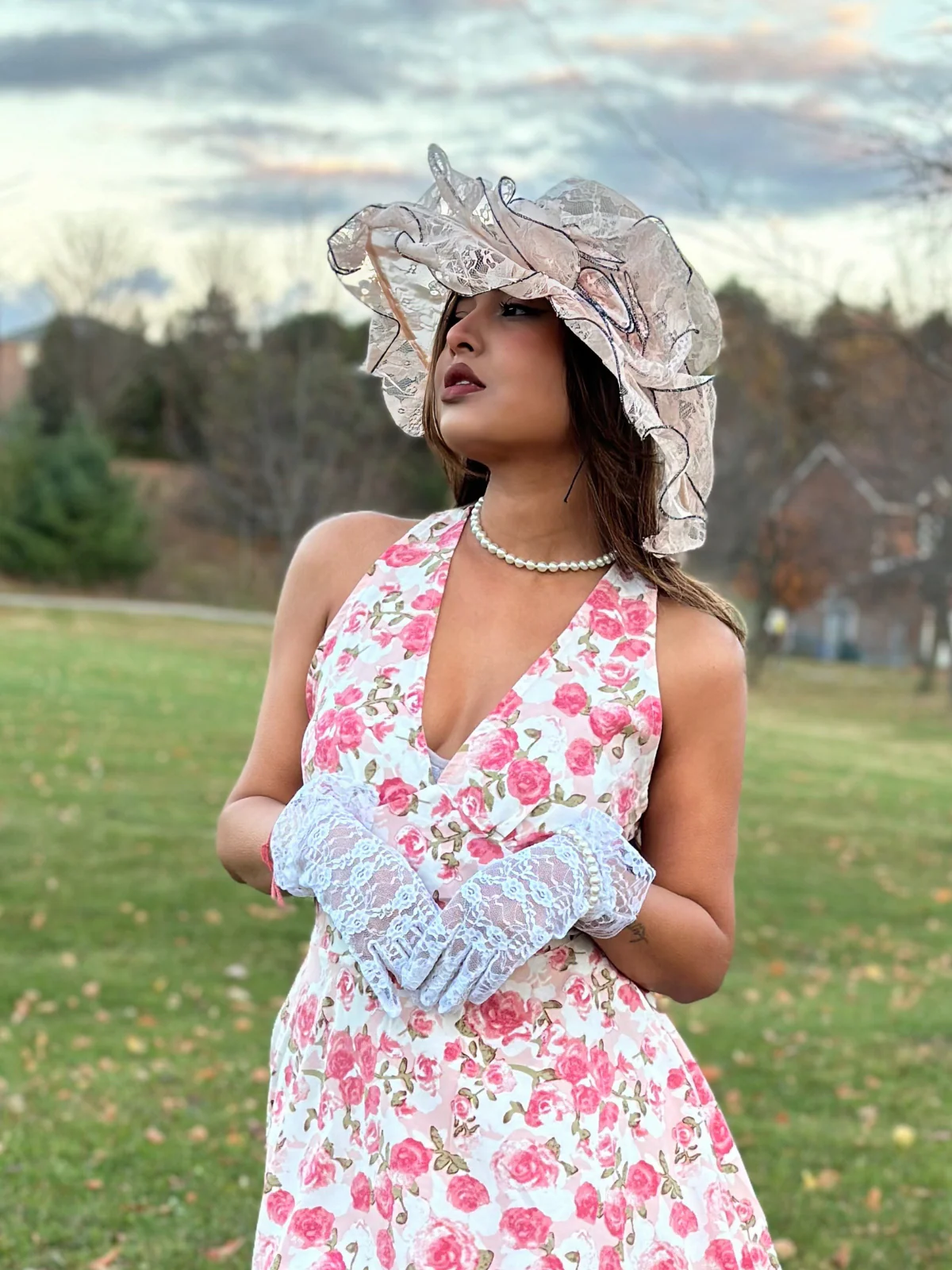 Pink 1950s Floral V-Neck Dress - Image 2