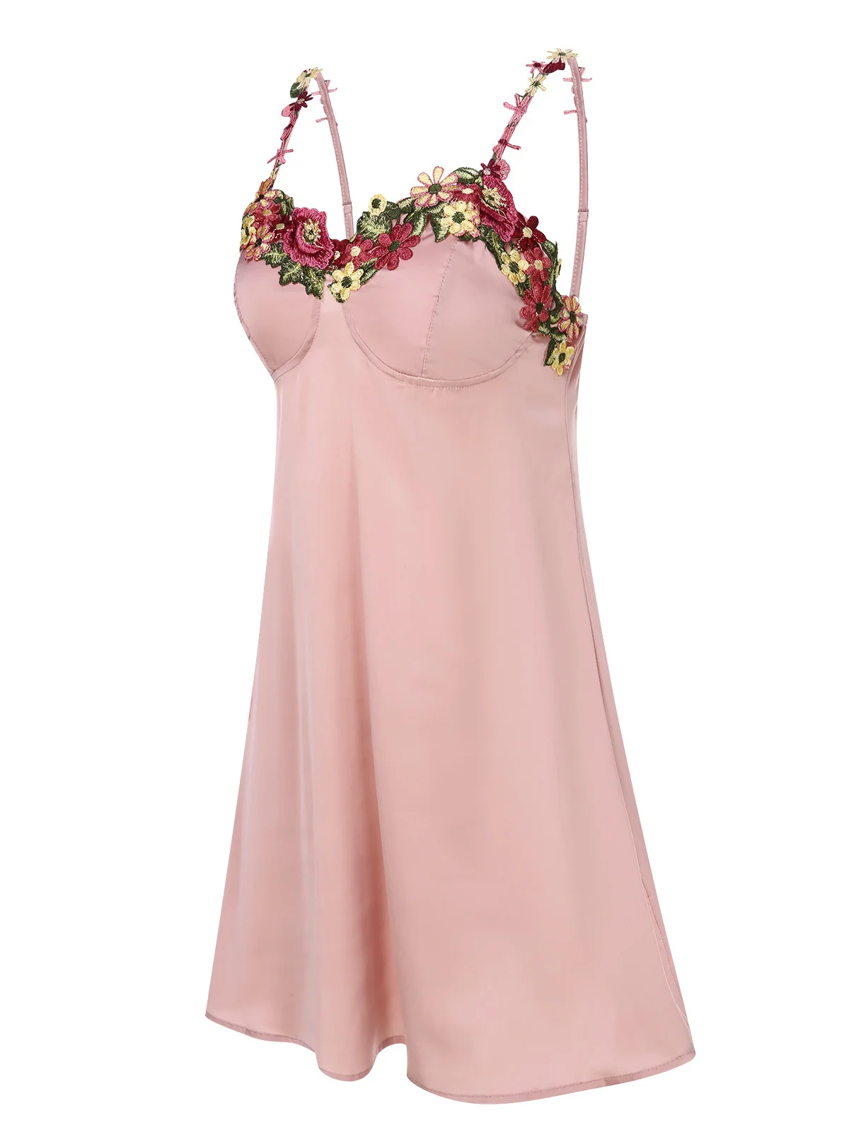 Pink 1950s Flower Embroidered Suspender Nightgown - Image 2