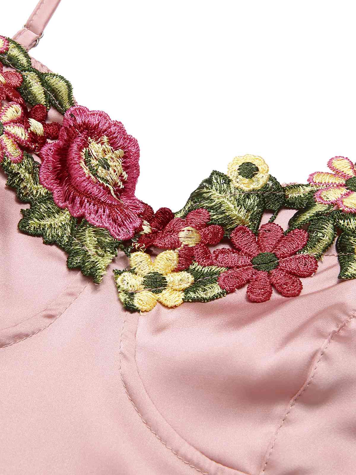 Pink 1950s Flower Embroidered Suspender Nightgown - Image 4