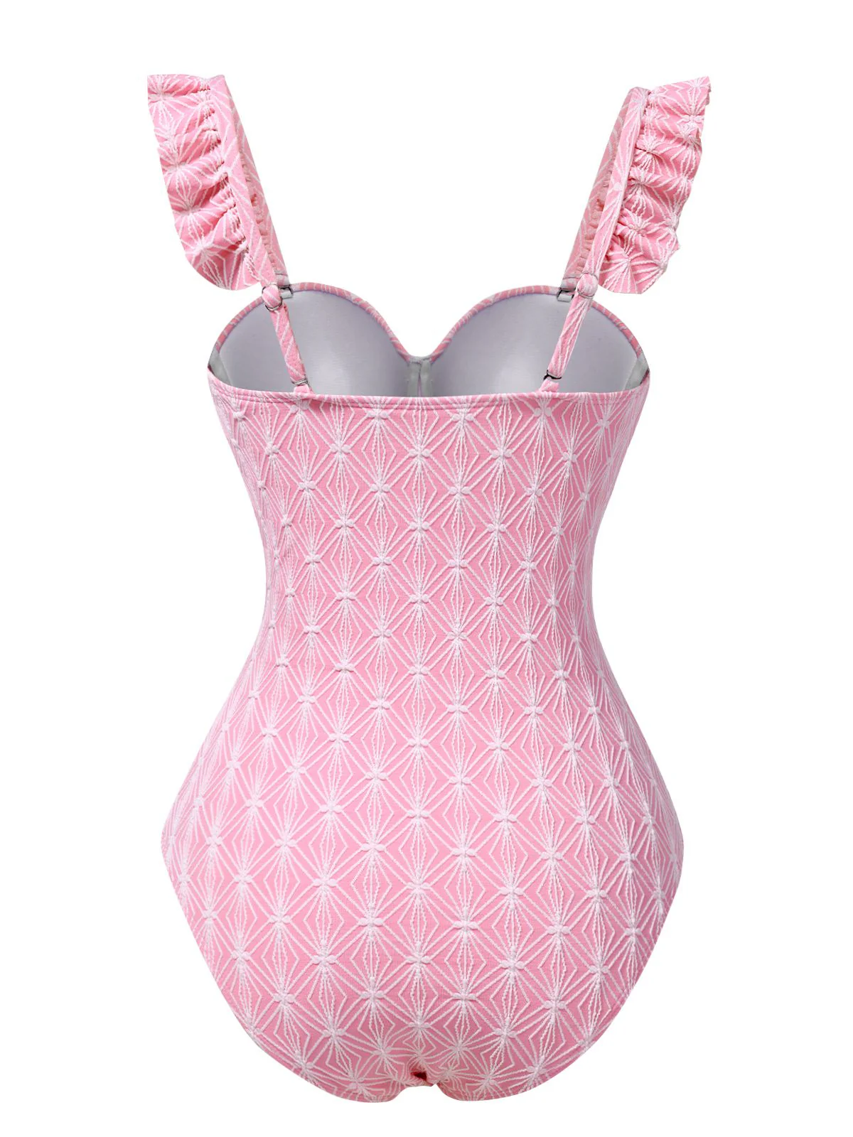 Pink 1950s Geometric Ruffled One-Piece Swimsuit - Image 2