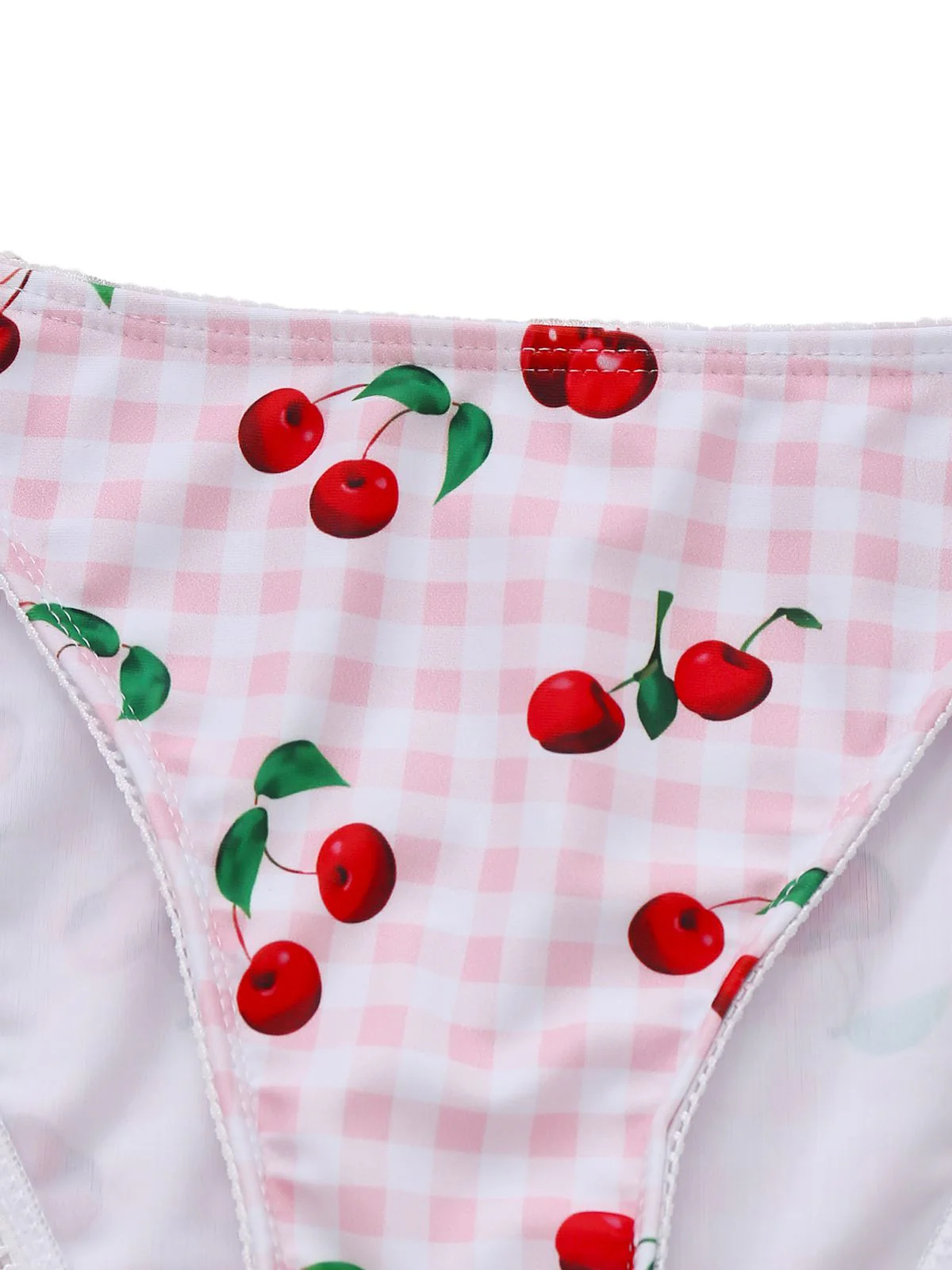 Pink 1950s Gingham Cherry Print Halter Tankini Set - Image 5