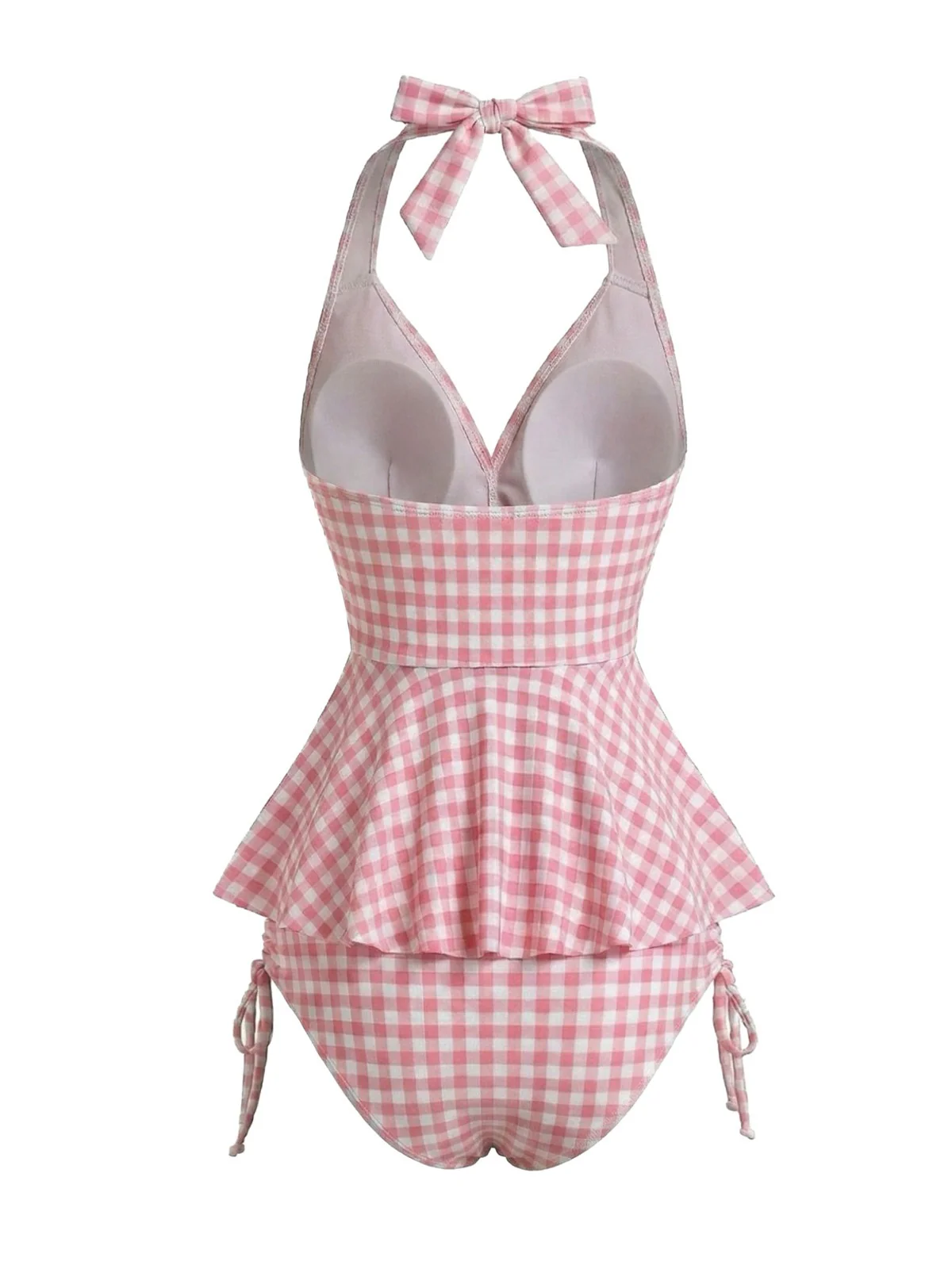 [Pre-Sale] Pink 1950s Gingham Halter Ruffled Tankini Set - Image 2