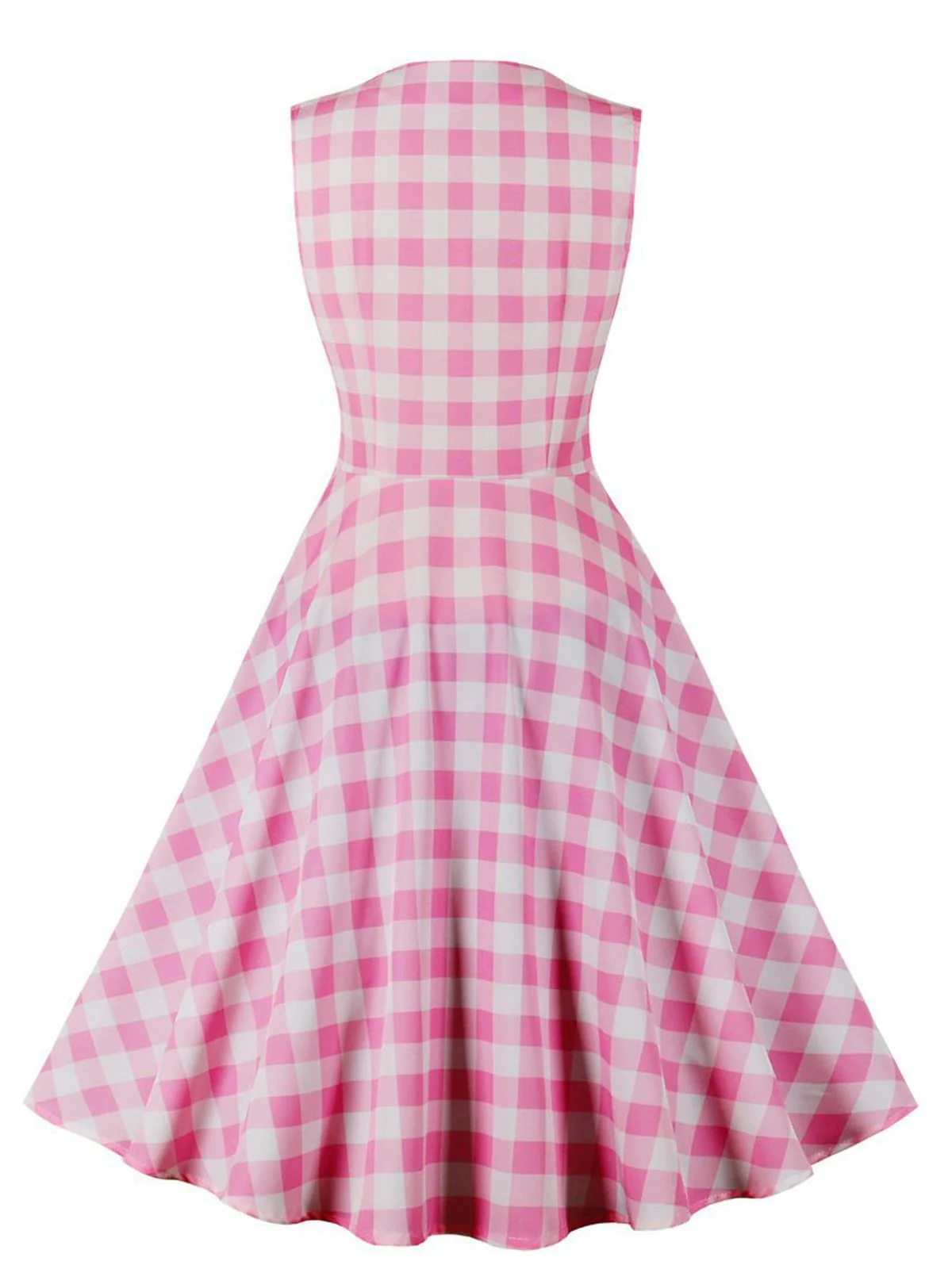 Pink 1950s Gingham Plaid Sleeveless Dress - Image 2