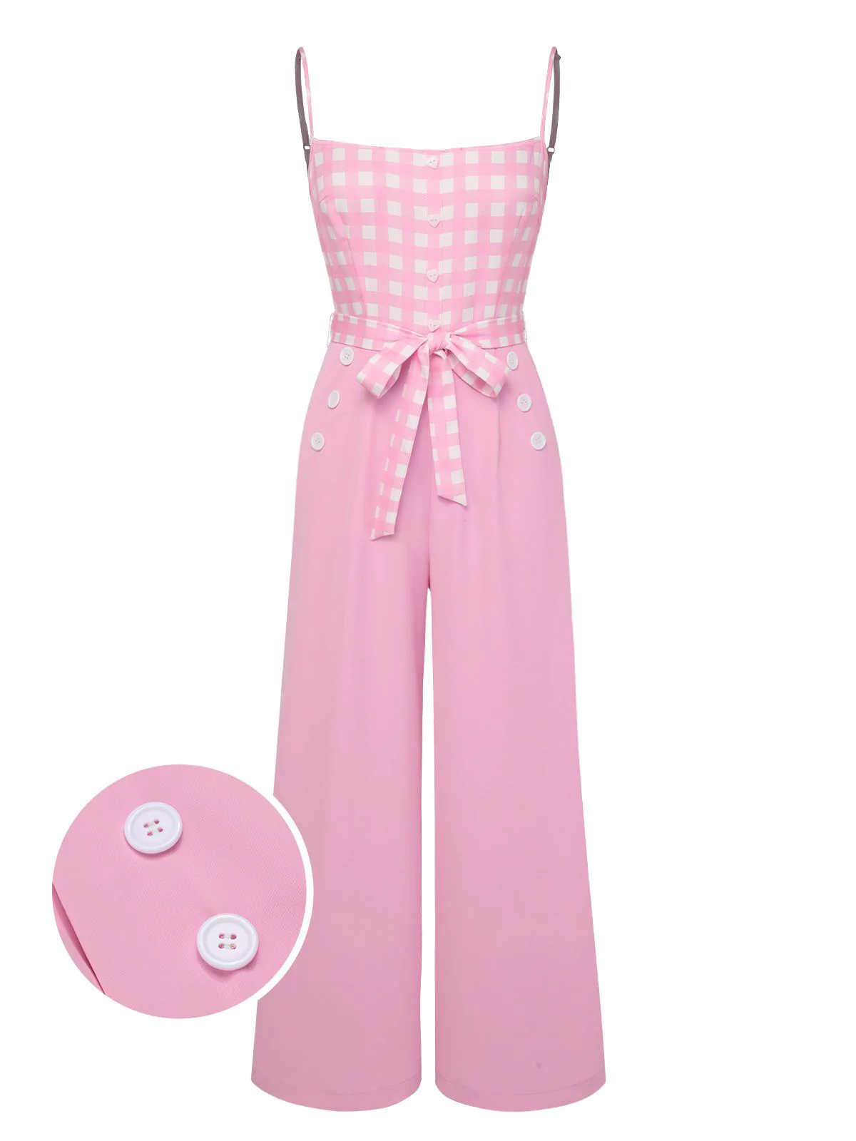 Pink 1950s Gingham Plaid Suspender Jumpsuit - Image 2