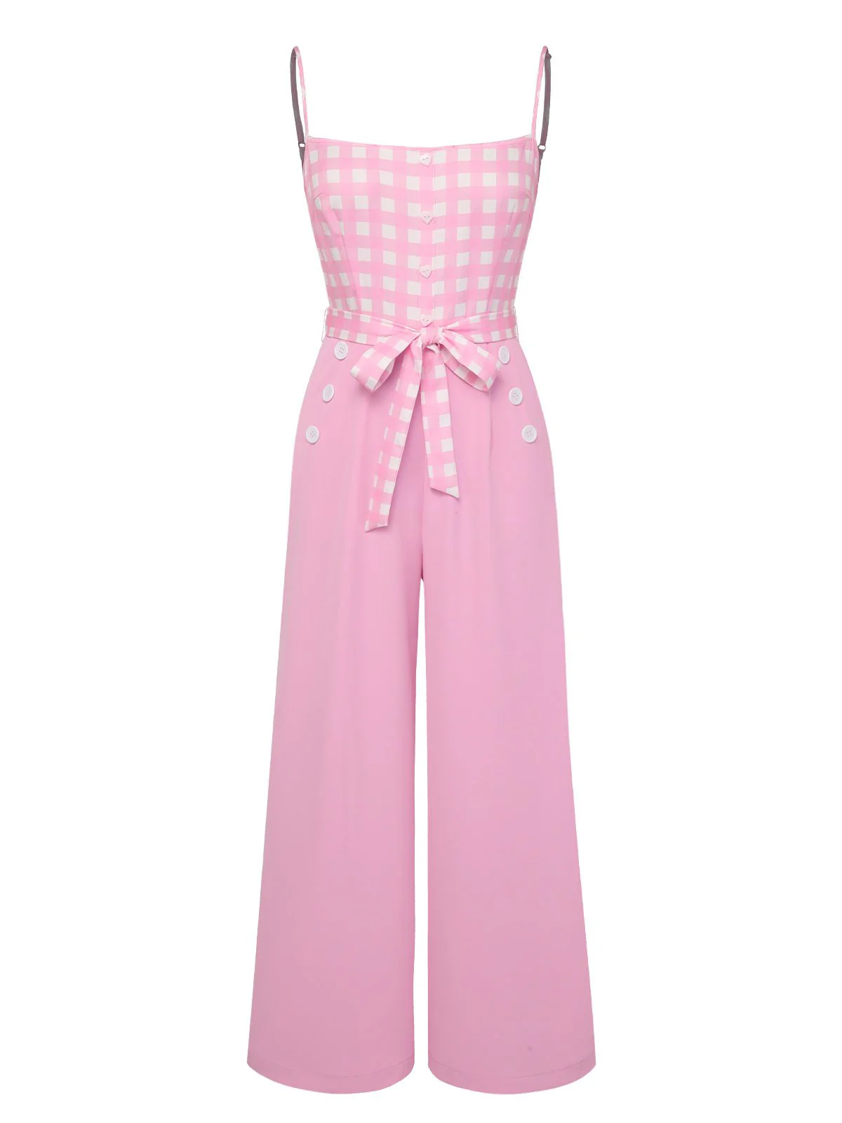 Pink 1950s Gingham Plaid Suspender Jumpsuit - Image 3