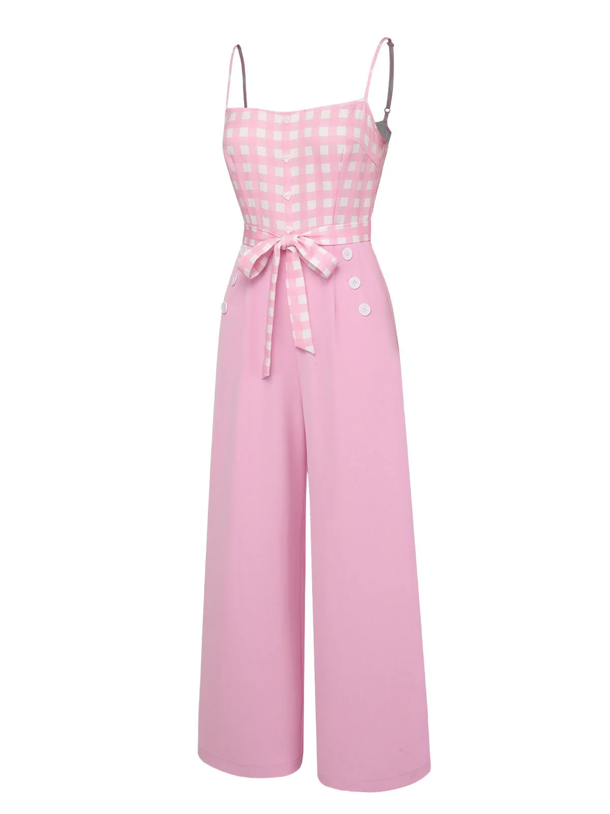 Pink 1950s Gingham Plaid Suspender Jumpsuit - Image 4