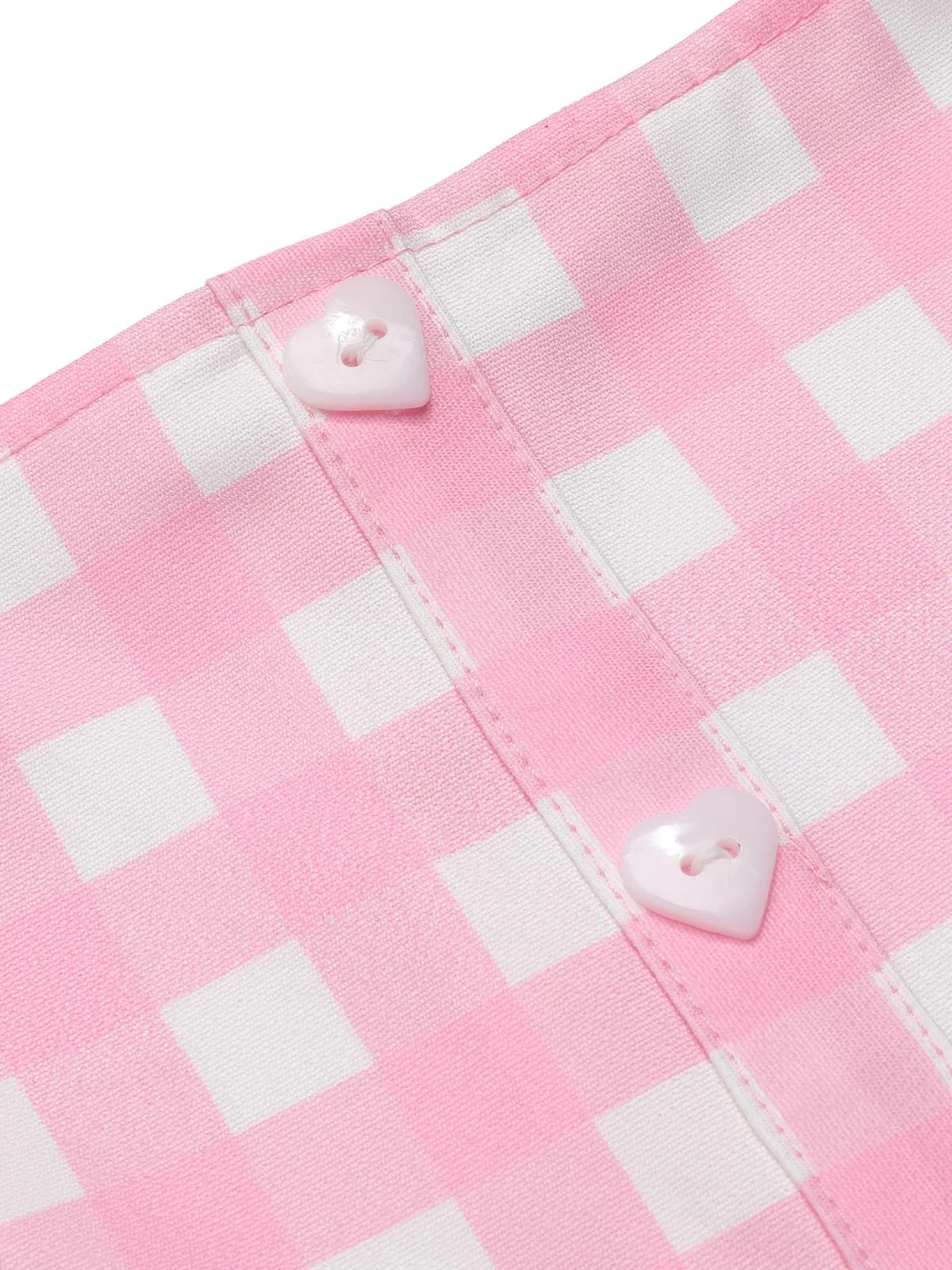 Pink 1950s Gingham Plaid Suspender Jumpsuit - Image 6