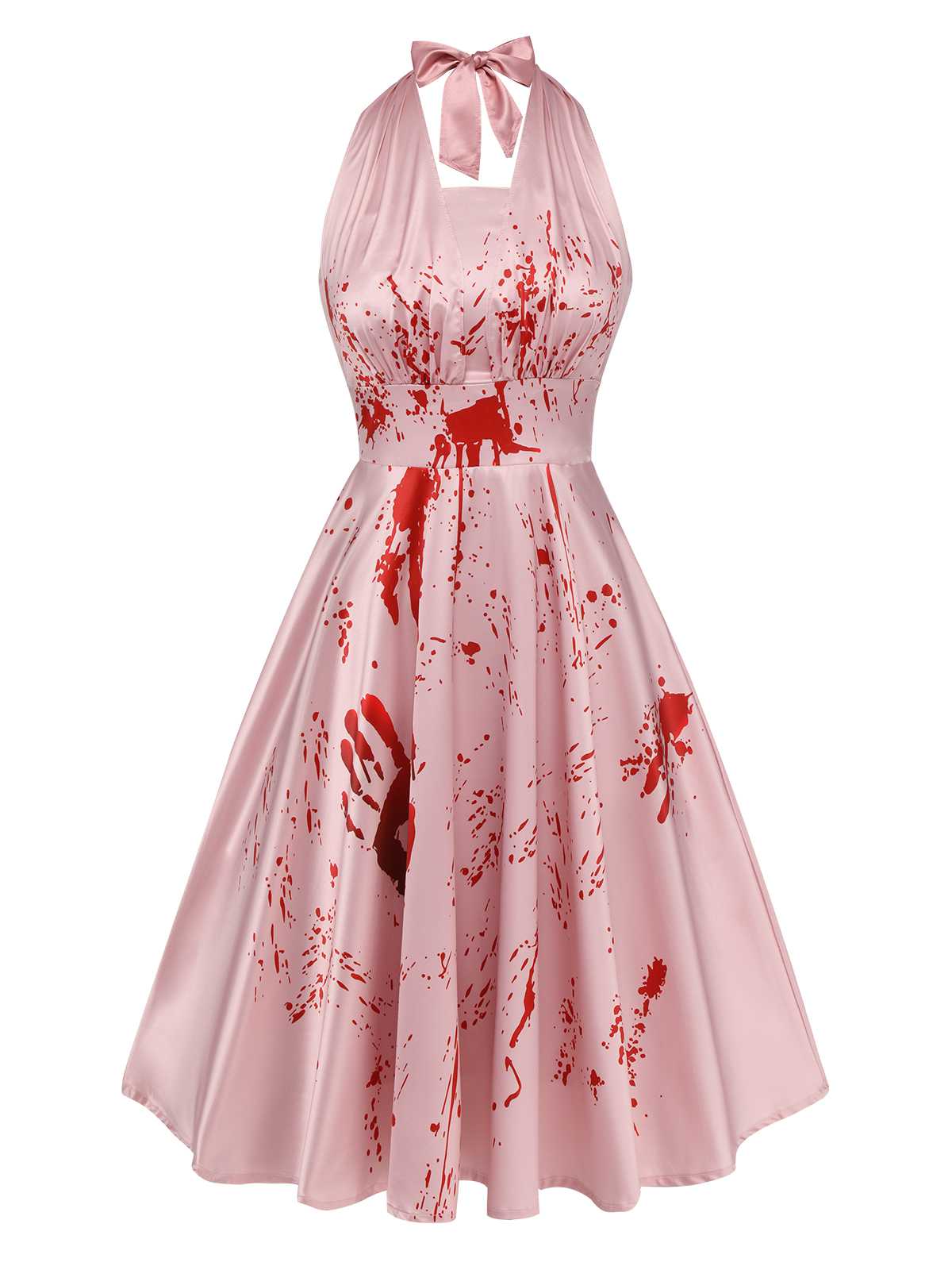 Pink 1950s Halloween Bloodstain Halter Dress - Image 2