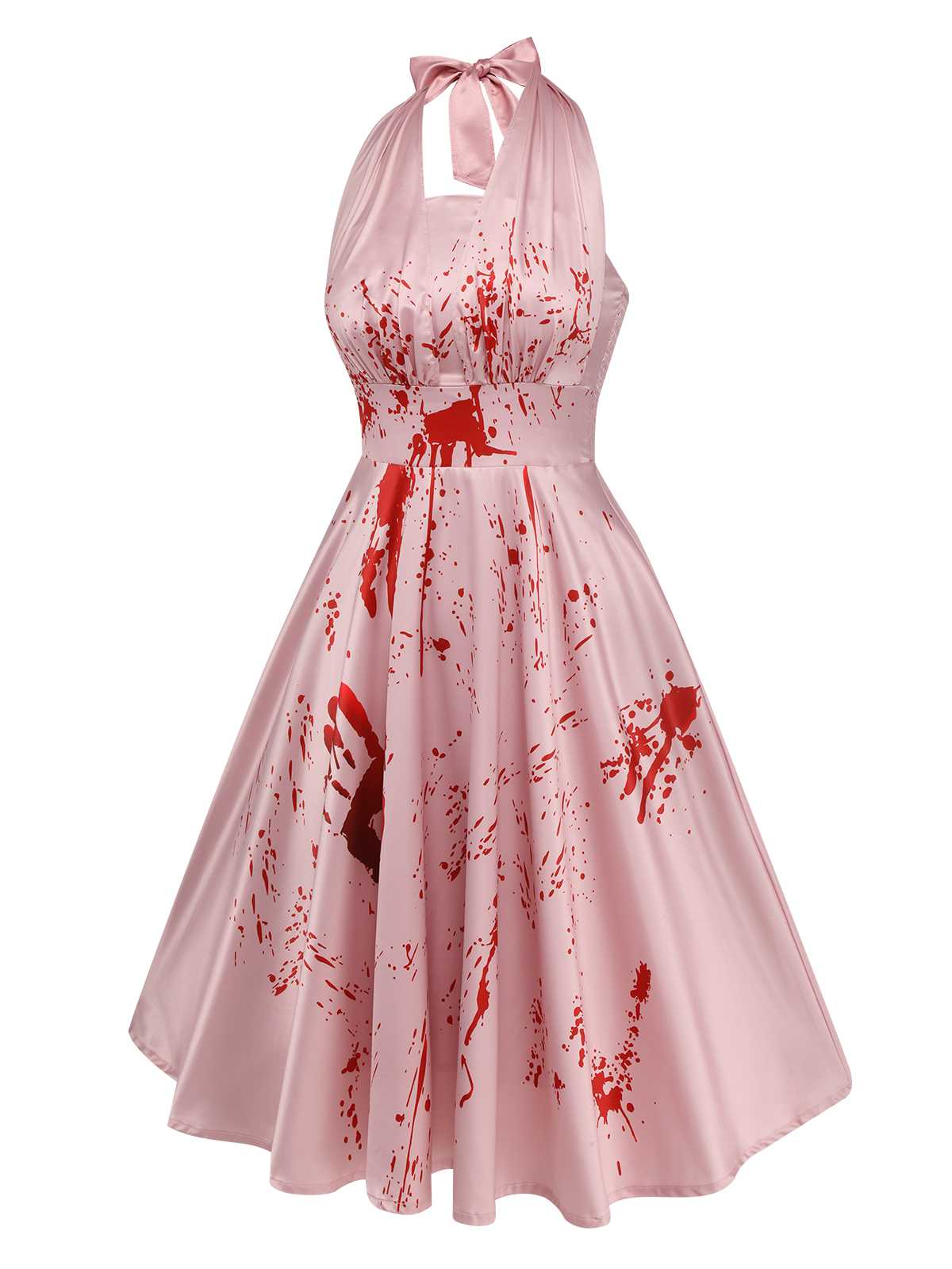 Pink 1950s Halloween Bloodstain Halter Dress - Image 3