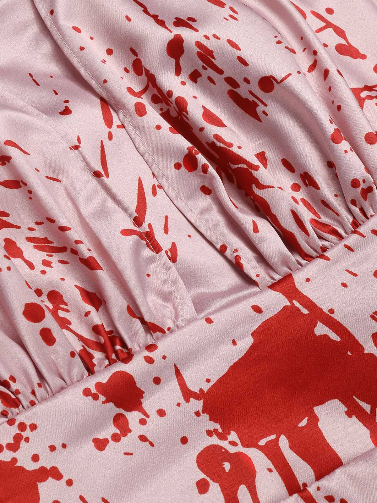 Pink 1950s Halloween Bloodstain Halter Dress - Image 5