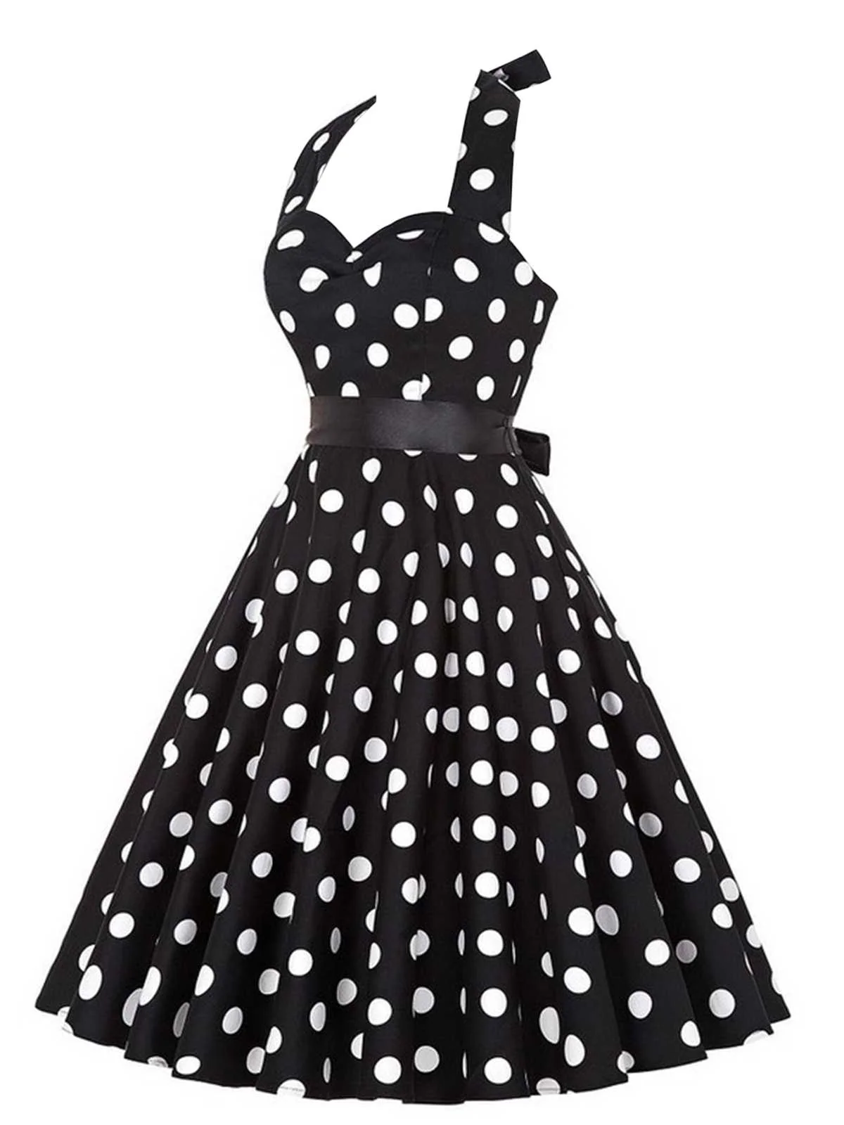1950s Halter Contrast Polka Dots Belted Dress - Image 5