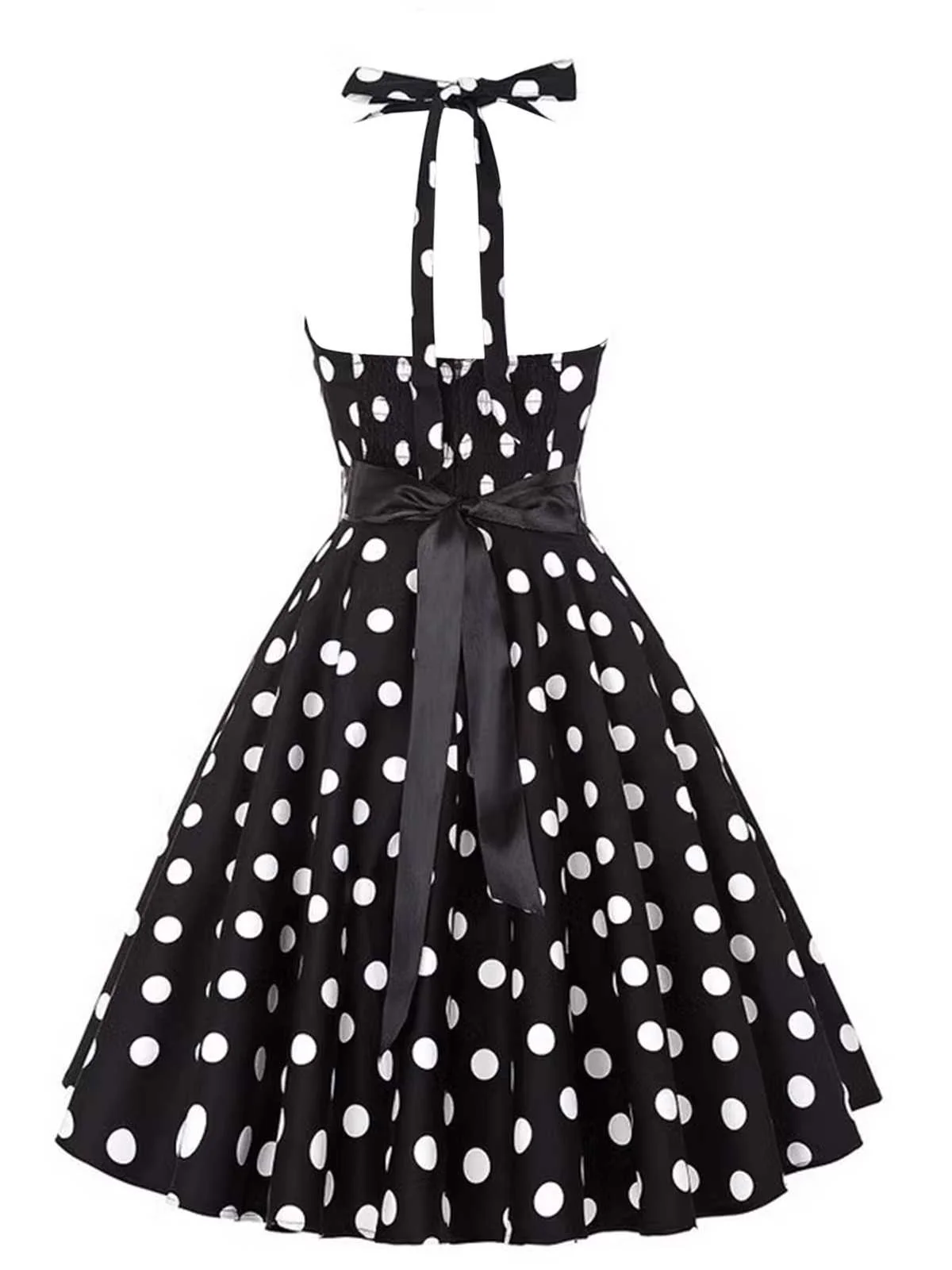 1950s Halter Contrast Polka Dots Belted Dress - Image 6
