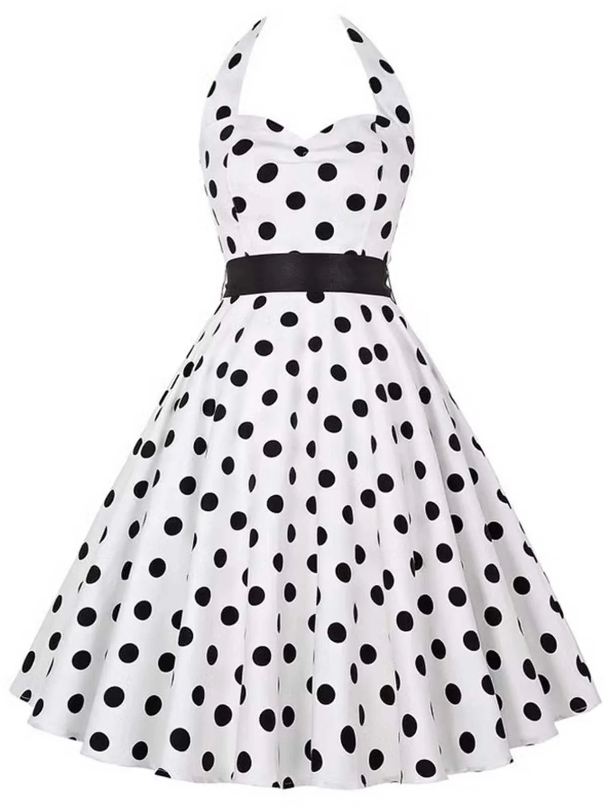 1950s Halter Contrast Polka Dots Belted Dress - Image 7