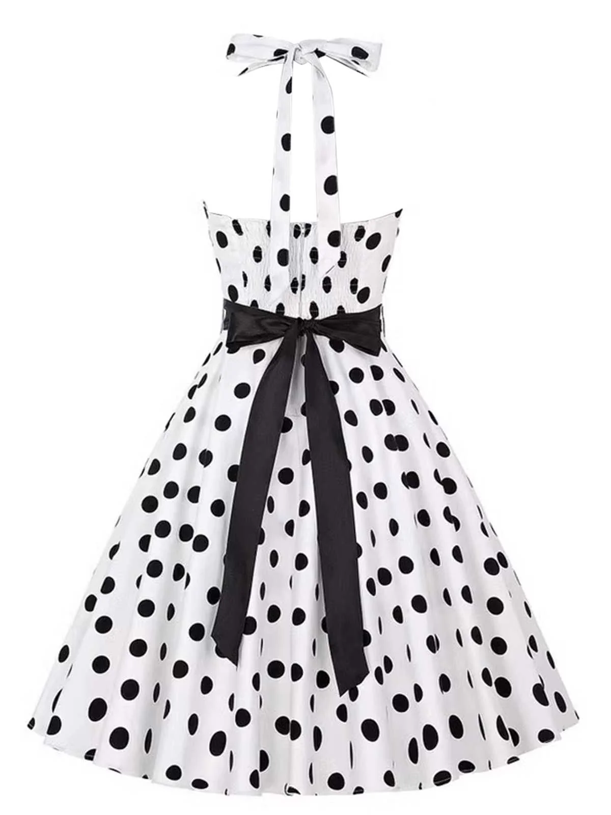 1950s Halter Contrast Polka Dots Belted Dress - Image 8