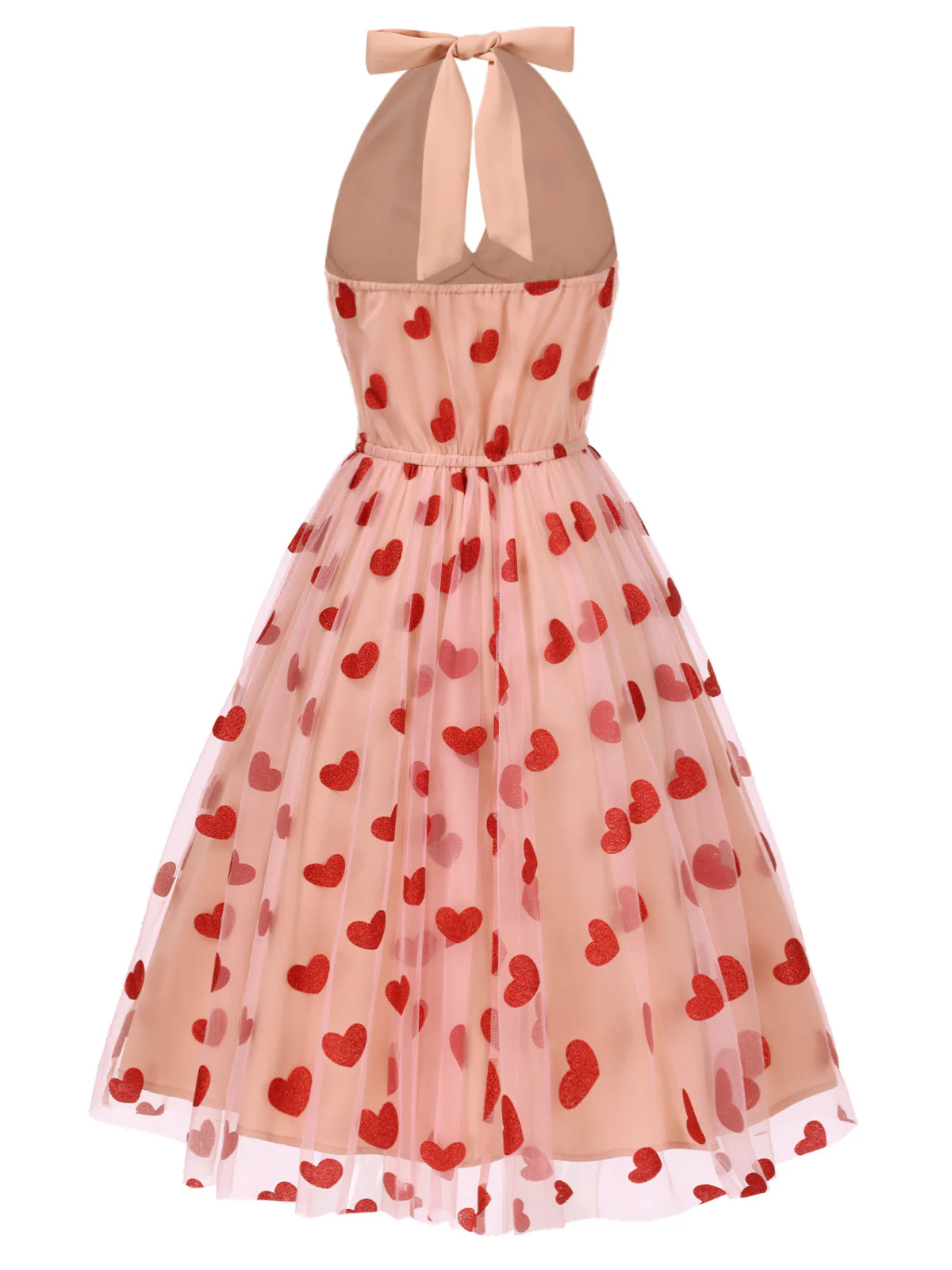 Pink 1950s Halter Heart Mesh Dress - Image 5