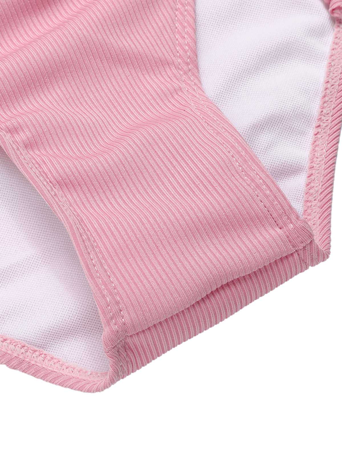 Pink 1950s Halter Pleated Solid One-Piece Swimsuit - Image 7
