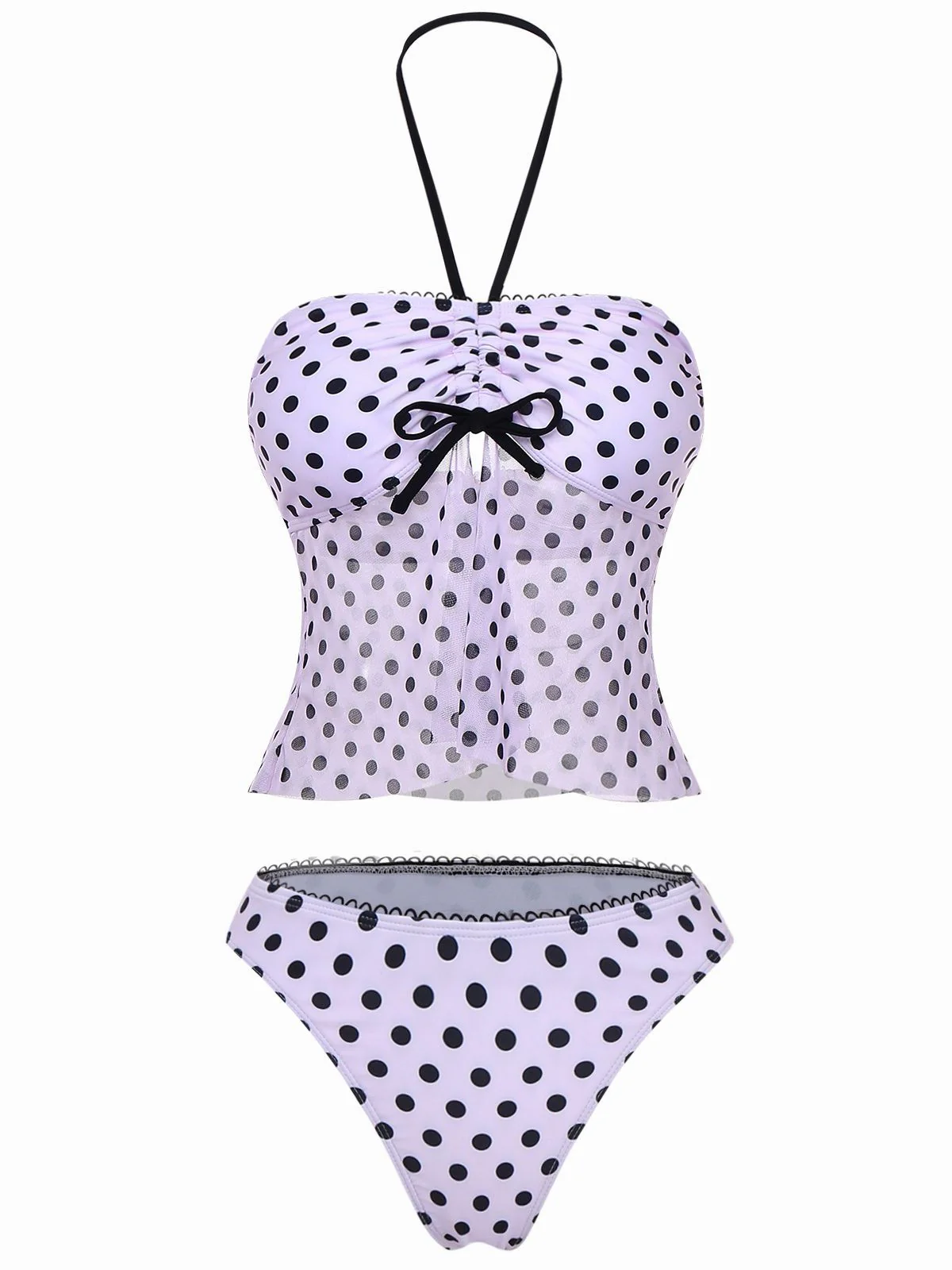 Pink 1950s Halter Polka Dot Bow Tankini Set - Image 5