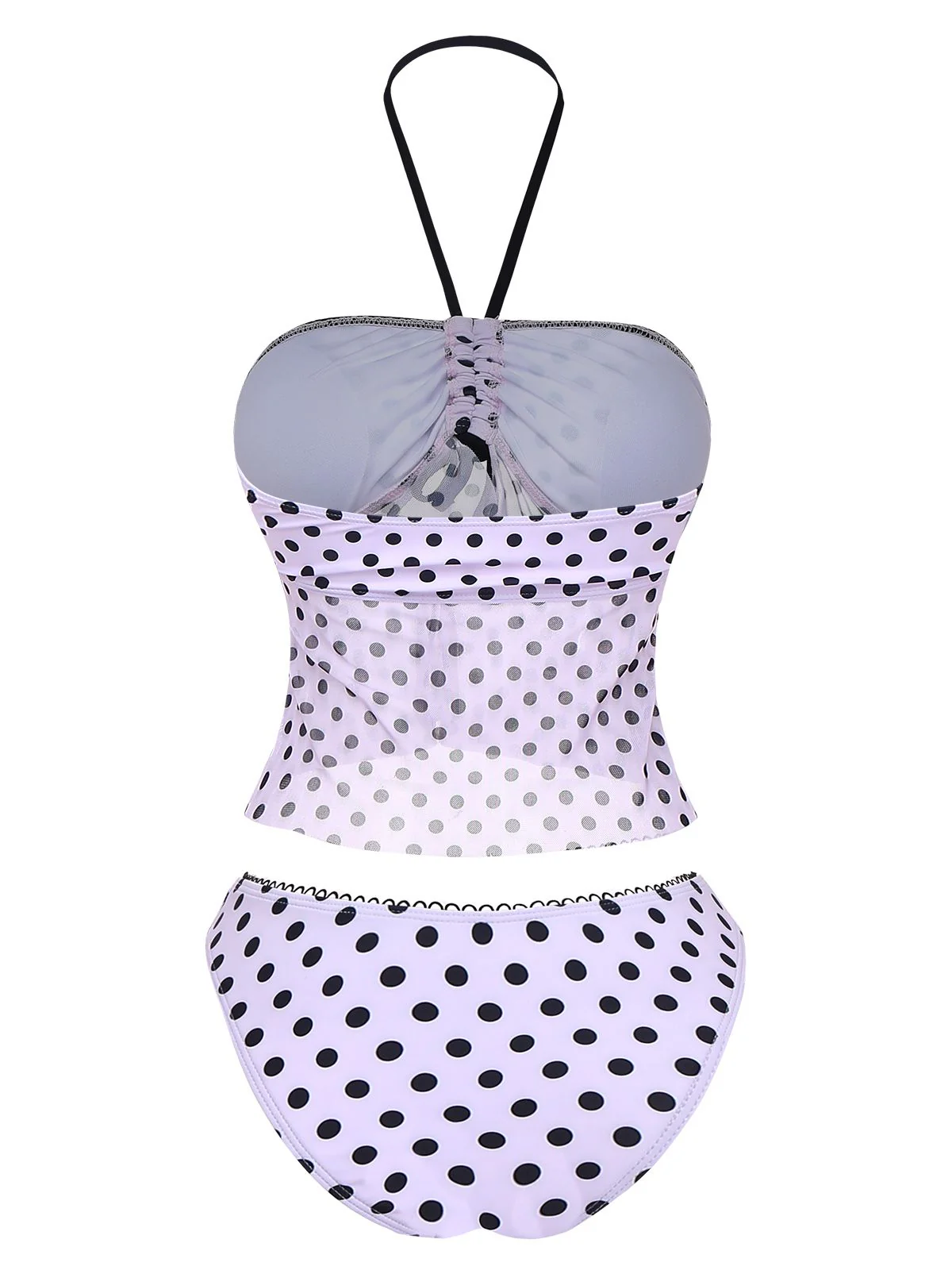 Pink 1950s Halter Polka Dot Bow Tankini Set - Image 6