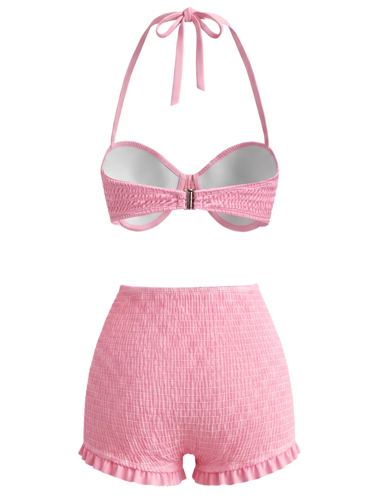 [Pre-Sale] Pink 1950s Halter Smocked Bikini Set & Strawberry Cover Top - Image 6