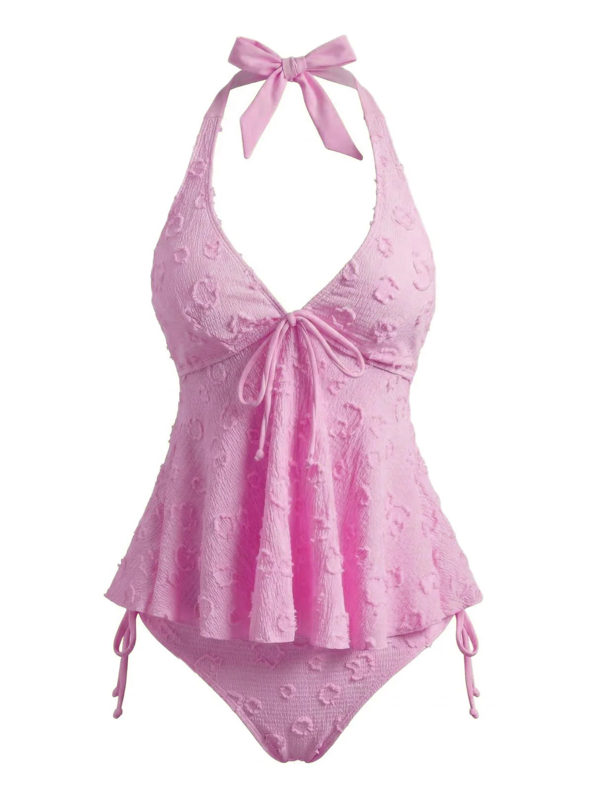1950s Halter Textured Floral Deep V Tankini Set - Image 8