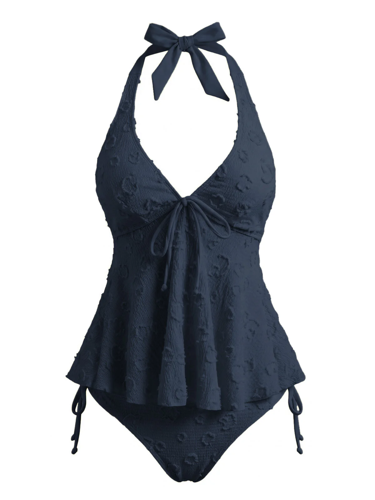 1950s Halter Textured Floral Deep V Tankini Set - Image 10