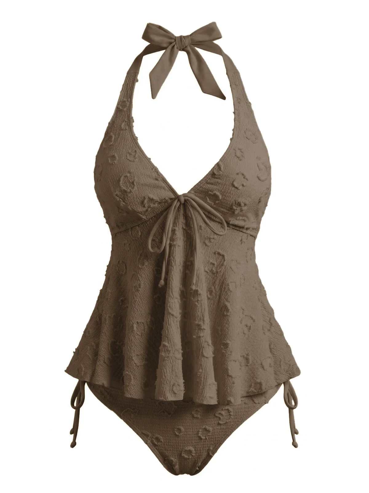1950s Halter Textured Floral Deep V Tankini Set - Image 12