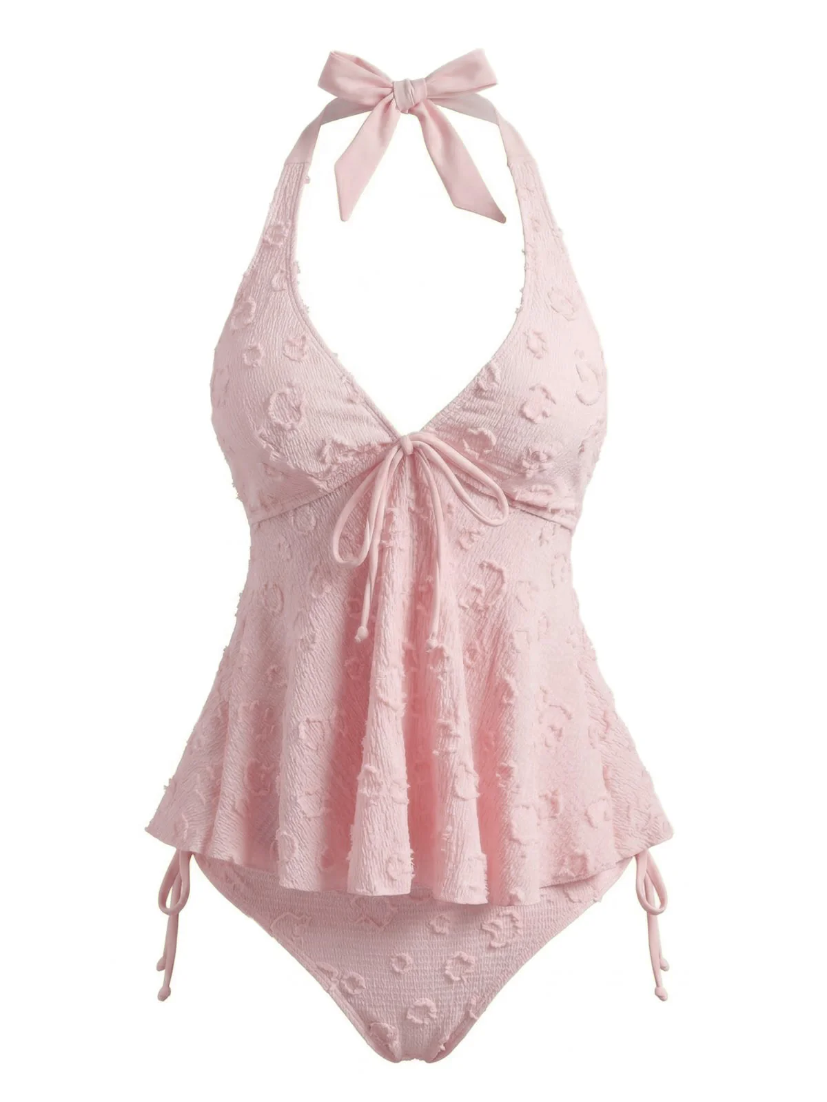 1950s Halter Textured Floral Deep V Tankini Set - Image 14