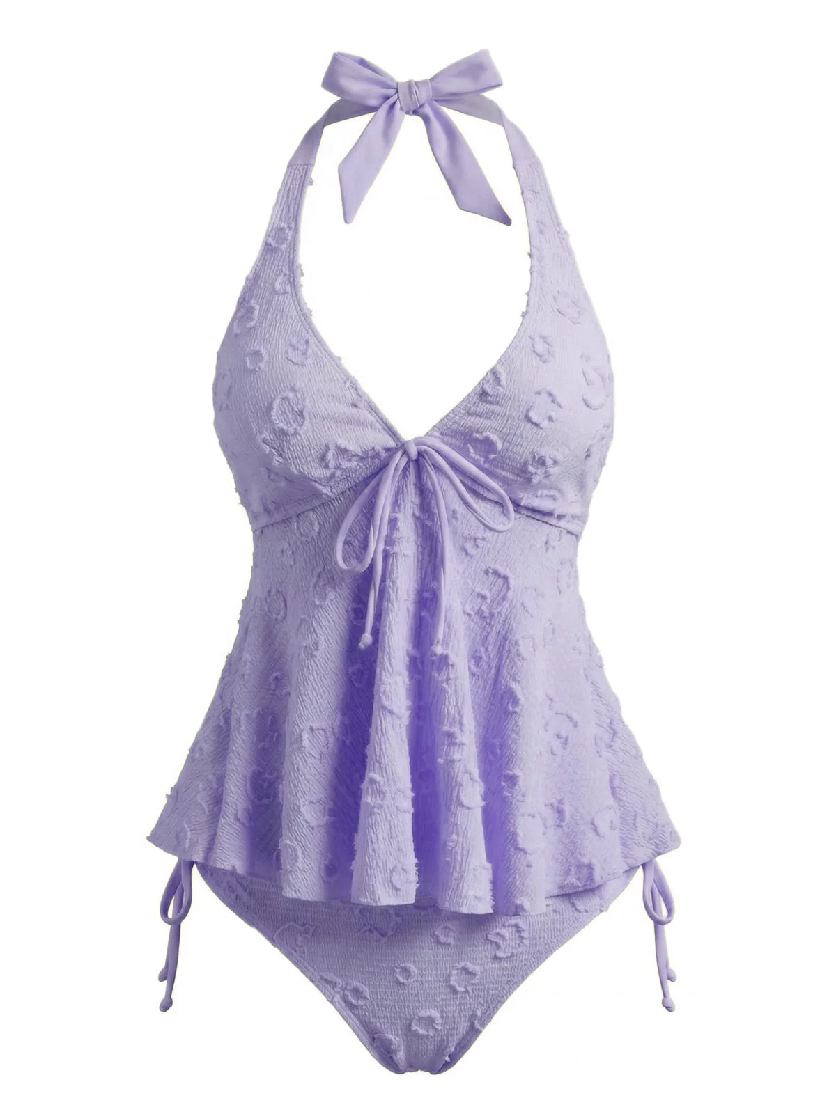 1950s Halter Textured Floral Deep V Tankini Set - Image 16