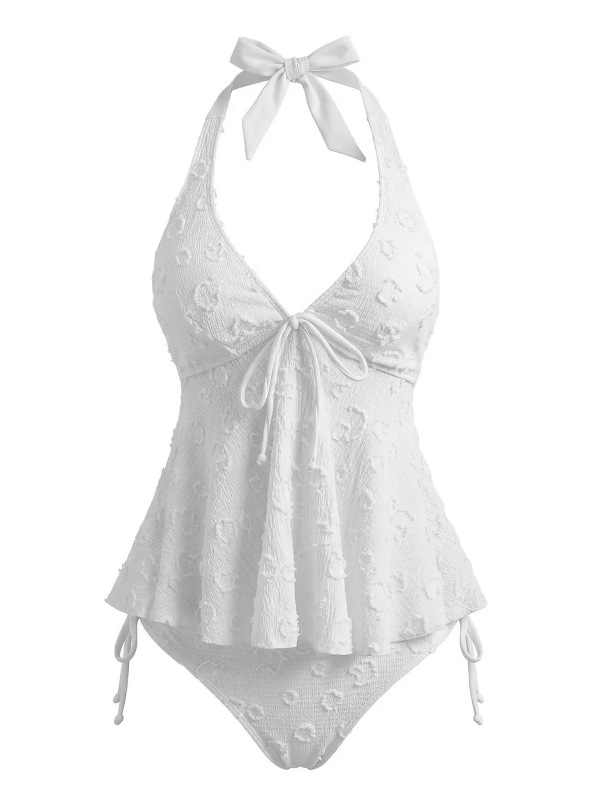 1950s Halter Textured Floral Deep V Tankini Set - Image 4