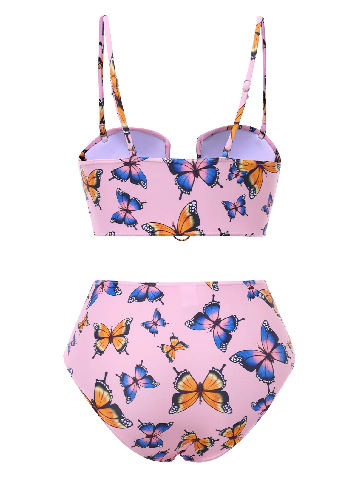 Pink 1950s Hollow Ring Butterfly Bikini Set - Image 2