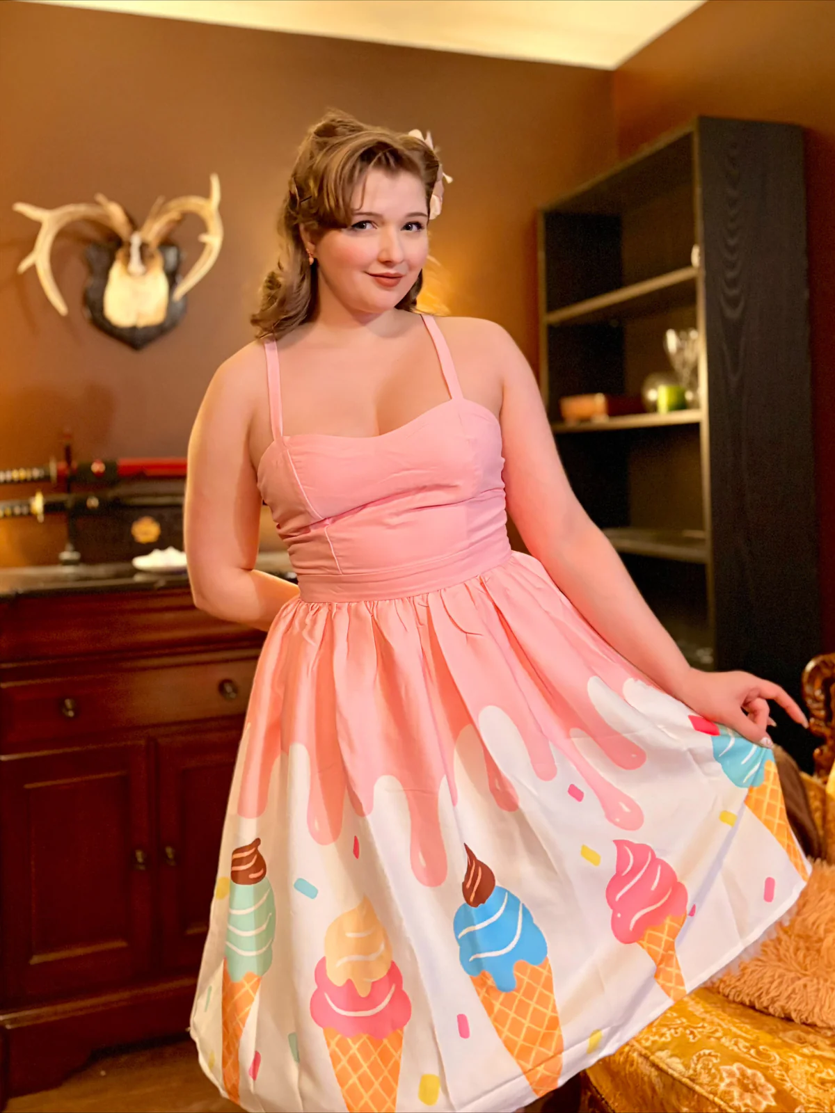 Pink 1950s Ice-Cream Sweetheart Neck Dress - Image 3