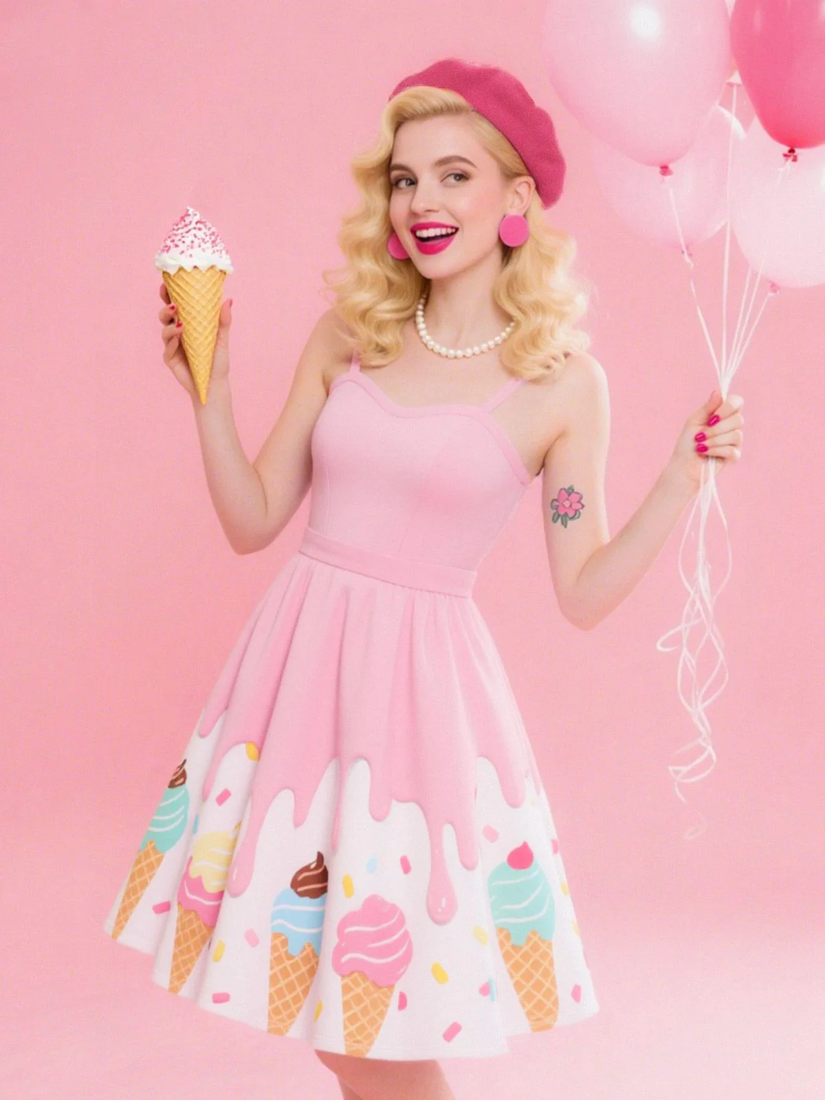 Pink 1950s Ice-Cream Sweetheart Neck Dress - Image 5