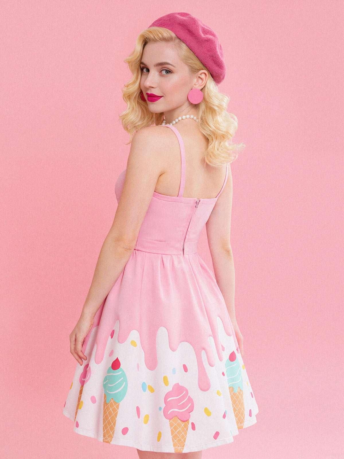 Pink 1950s Ice-Cream Sweetheart Neck Dress - Image 6