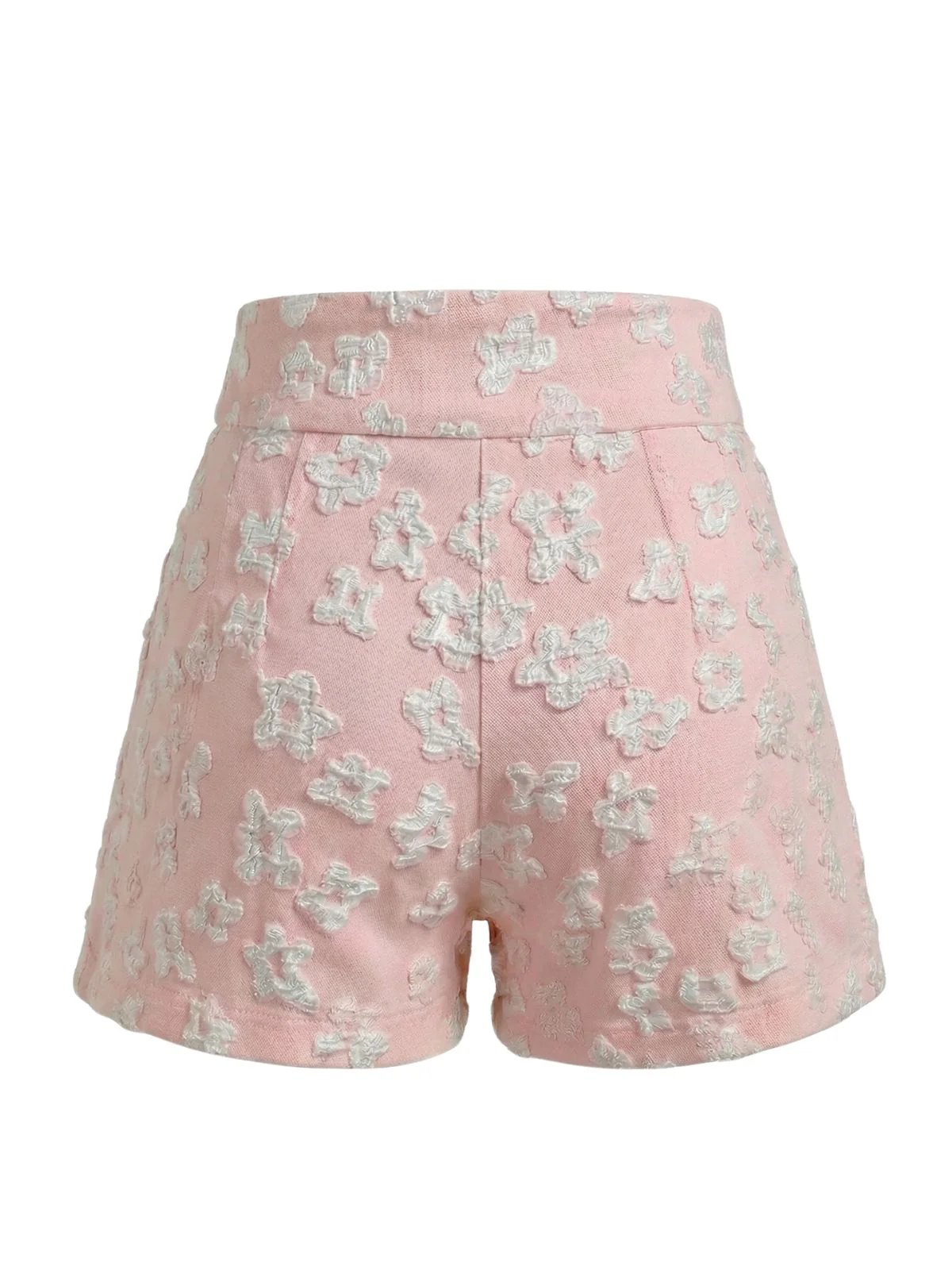 Pink 1950s Jacquard Floral High-Waist Button Shorts - Image 2