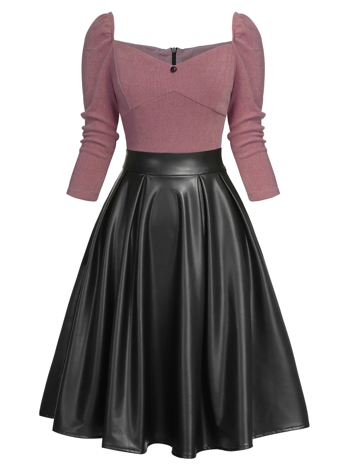 Khaki 1950s Knitted Leather Patchwork Dress - Image 8