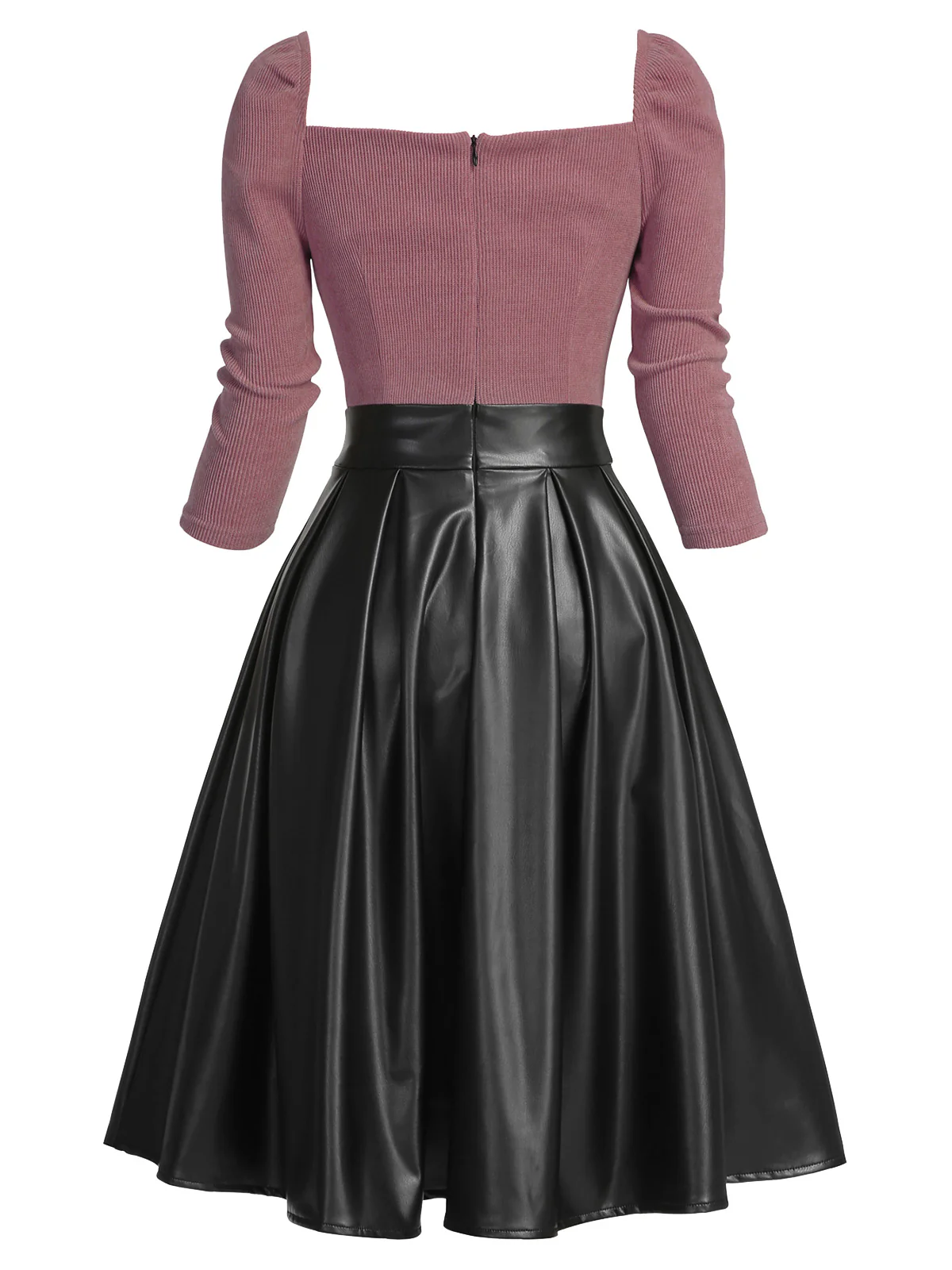 Khaki 1950s Knitted Leather Patchwork Dress - Image 9