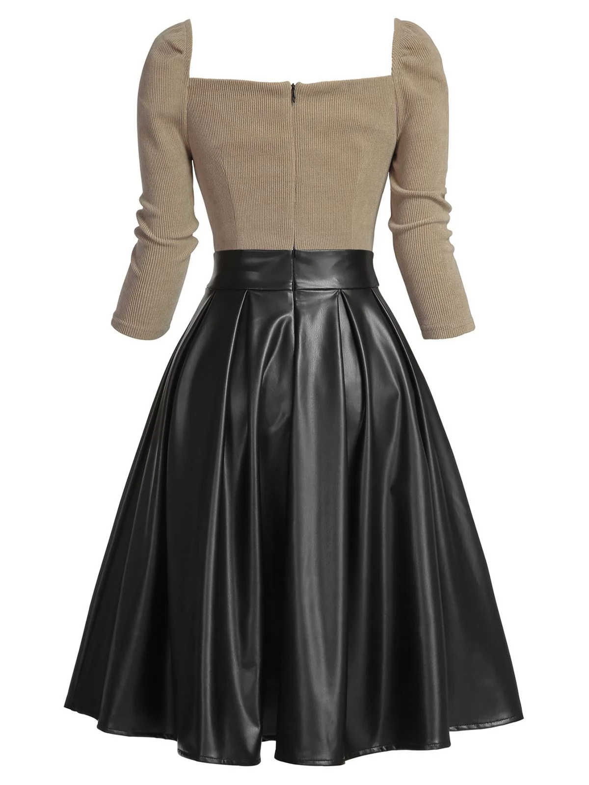 Khaki 1950s Knitted Leather Patchwork Dress - Image 4