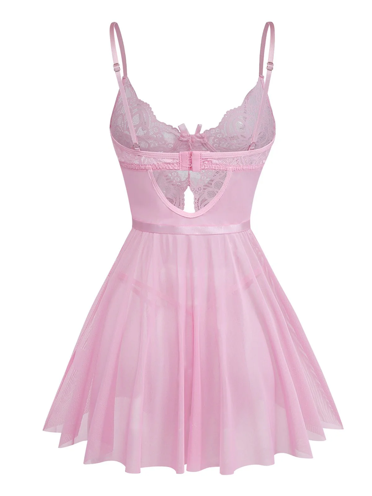 Pink 1950s Lace Spaghetti Strap Bow Nightgown - Image 2