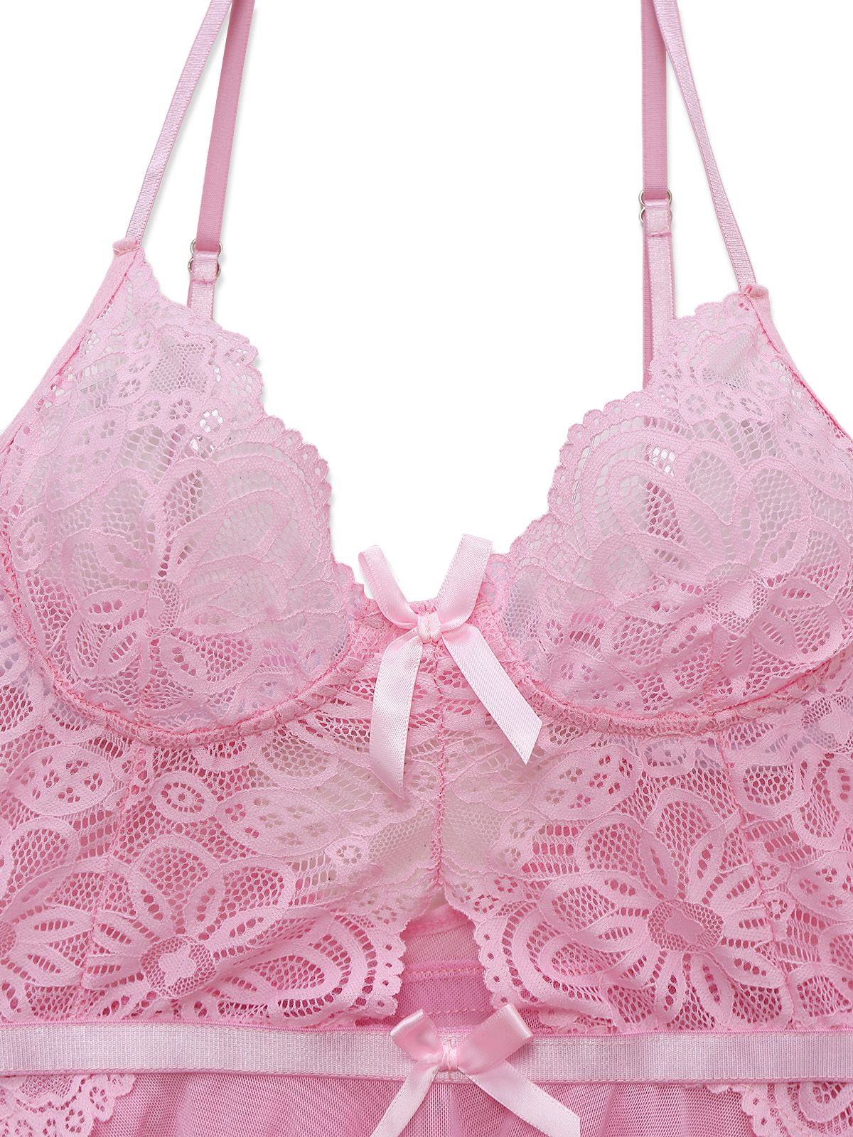 Pink 1950s Lace Spaghetti Strap Bow Nightgown - Image 3
